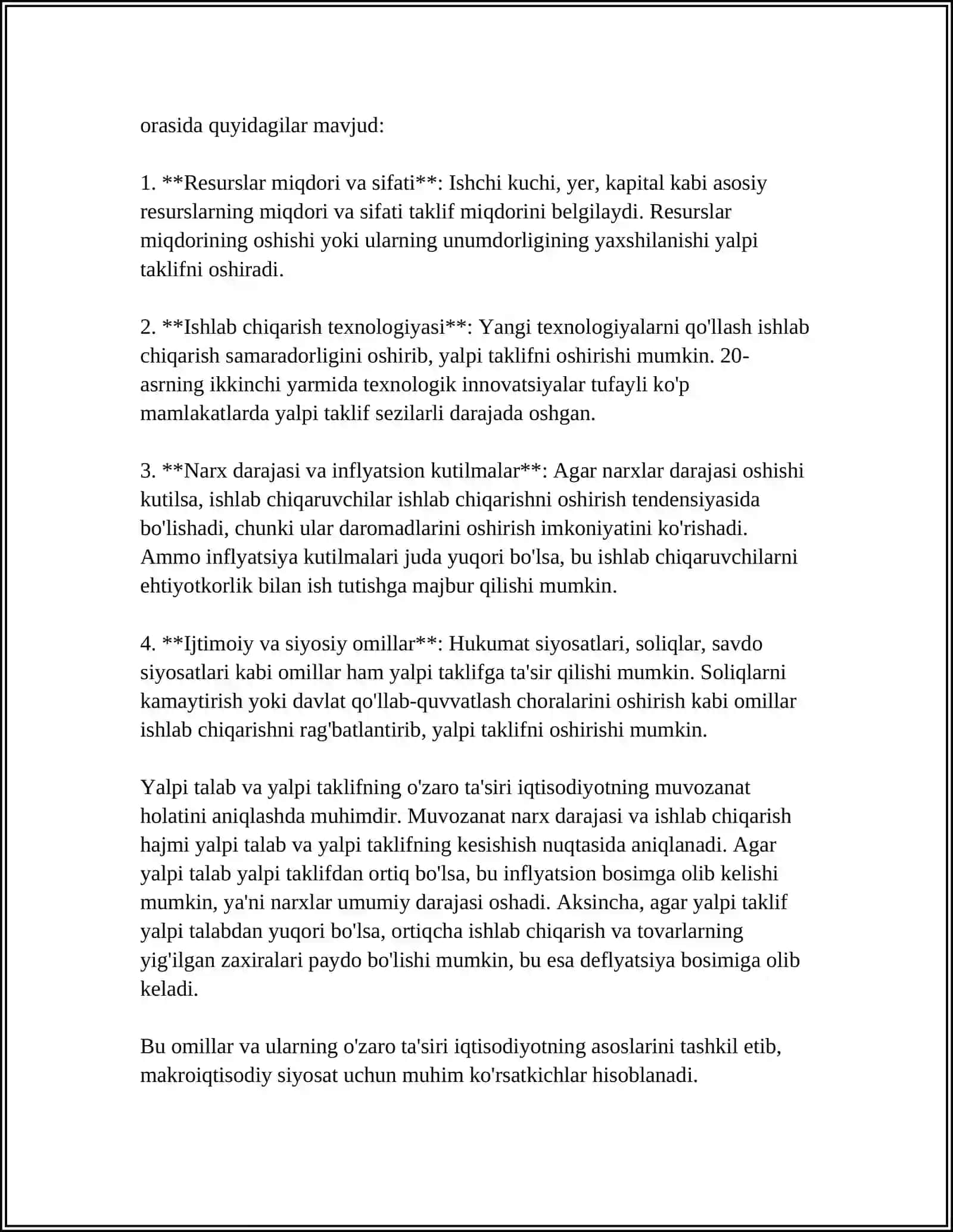 MUSTAQIL ISH Mavzu: YALPI TALAB VA YALPI TAKLIF 4