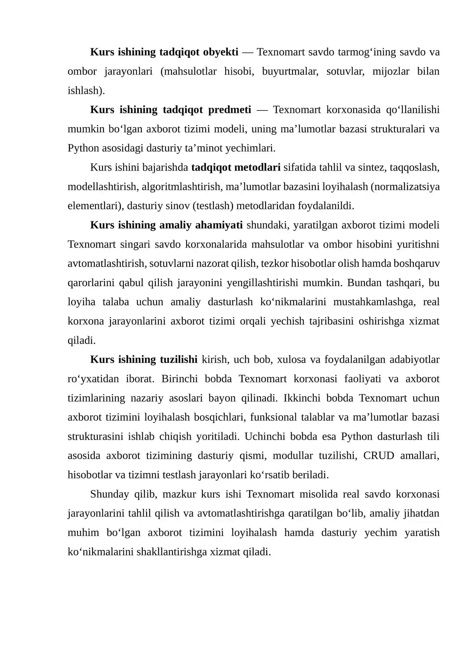 TEXNOMART AXBOROT TIZIMINI LOYIHALASH 4
