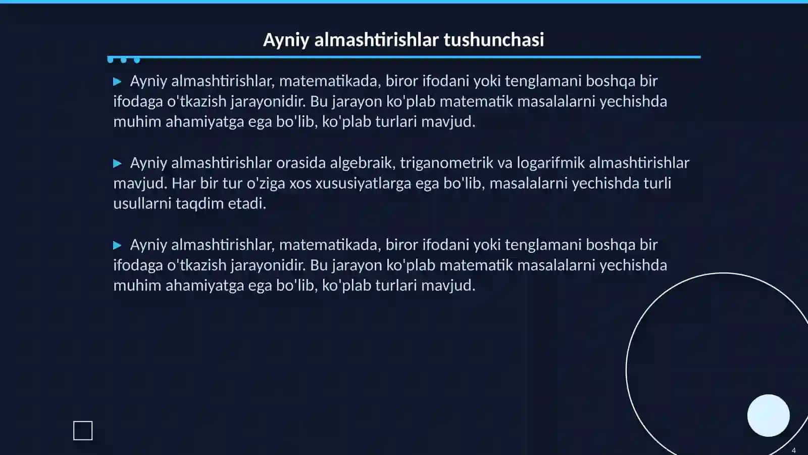 Triganometrik ayniy almashtirishlar 4