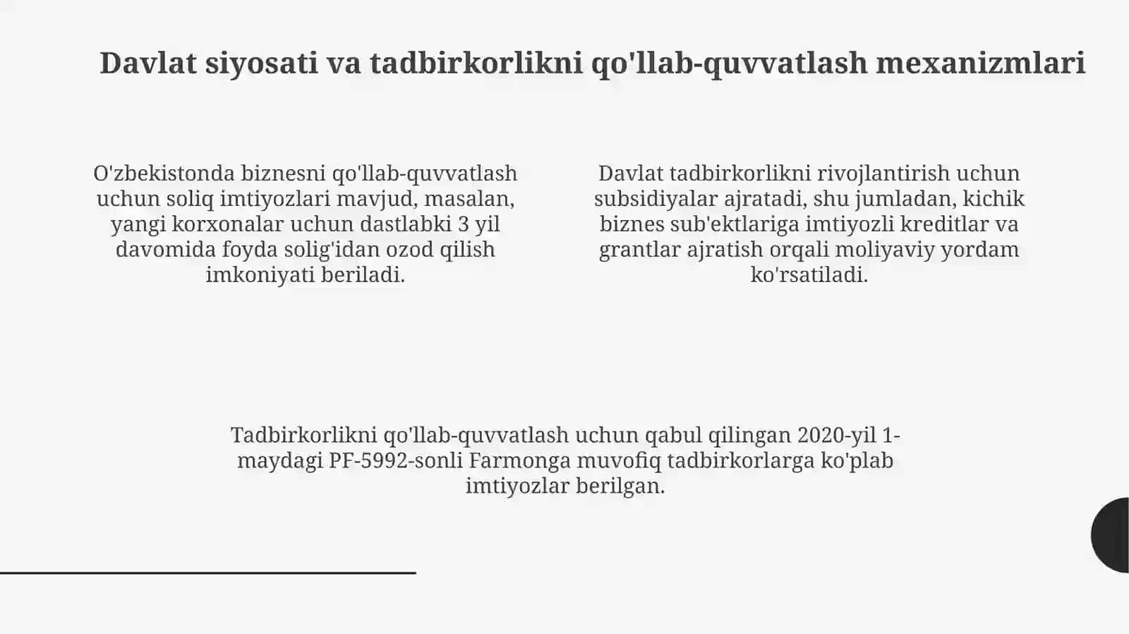 O'zbekiston Respublikasida biznes sohasini rivojlanishiga e'tibor 4