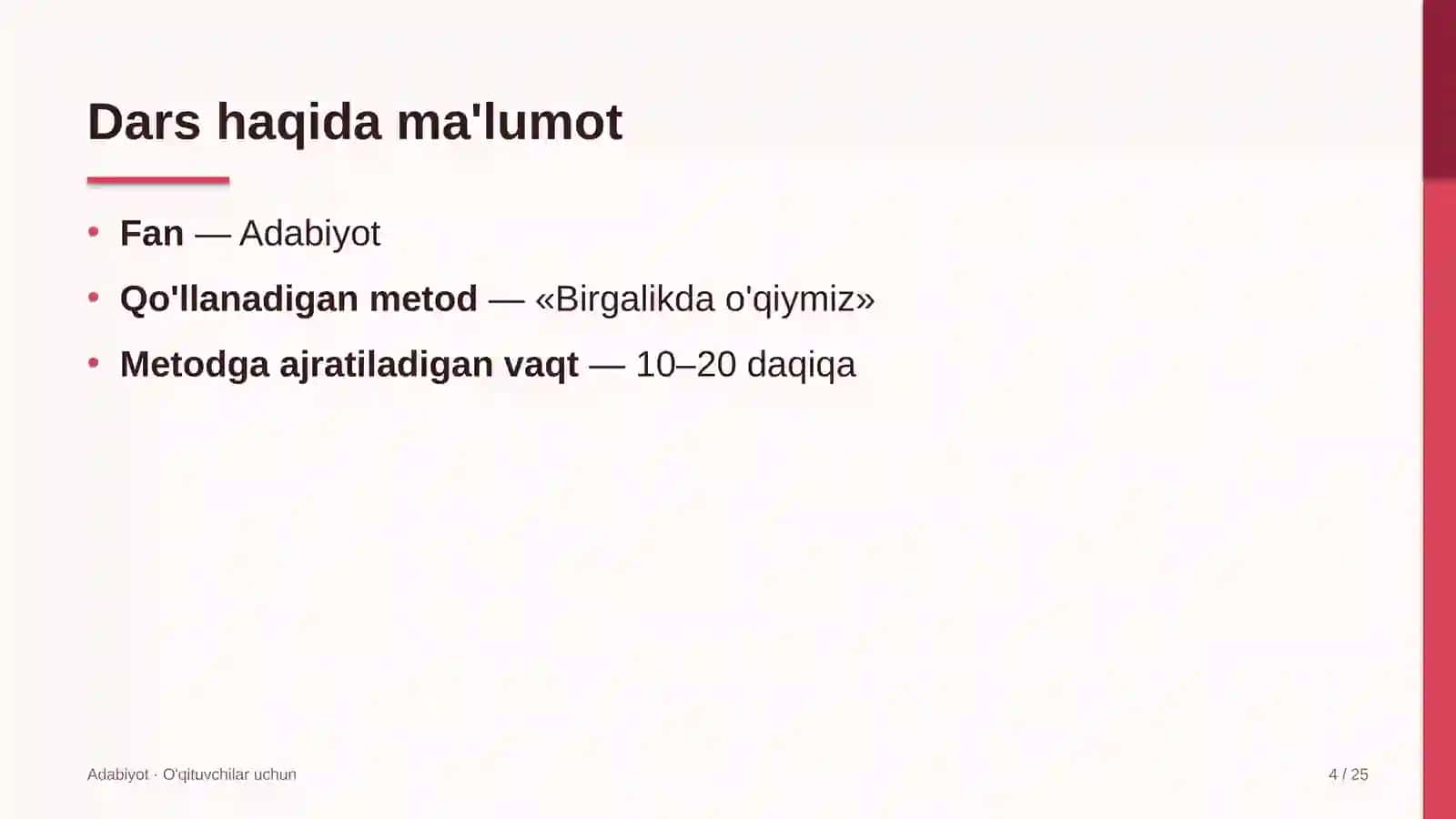 adabiyot darslarida birgalikda o'qiymiz metodidan foydalanish 4633 4