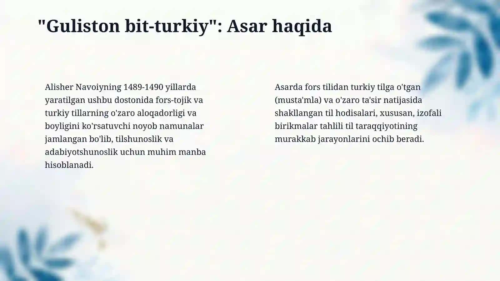 "Guliston bit-turkiy" matnidagi forsiy izofalar yuzasidan tahliliy ma'lumotnoma tayyorlash 4
