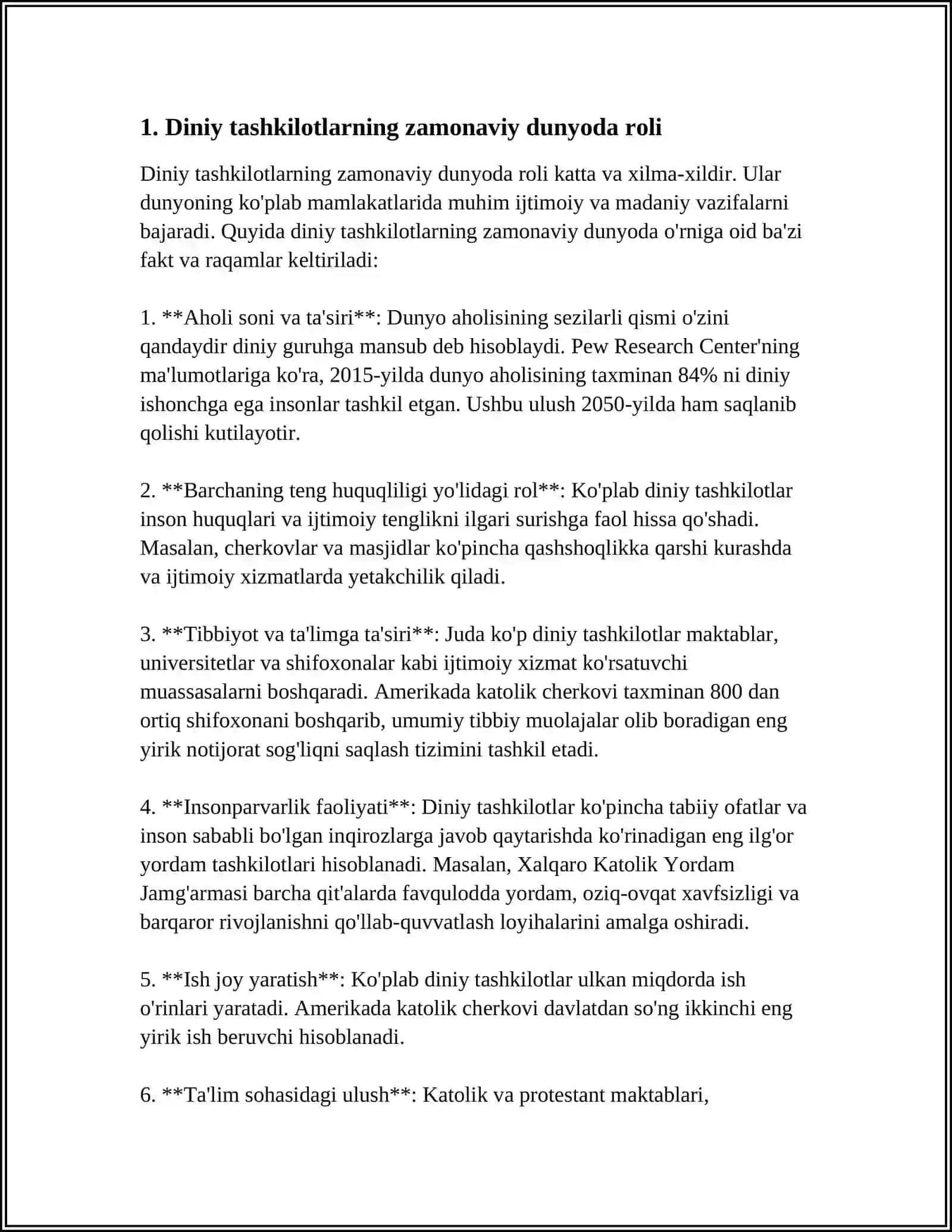 DINIY TASHKILOTLARNING ZAMONAVIY DUNYOVIY MEʼYORLARGA MOSLASHUVINING AHAMIYATI 4