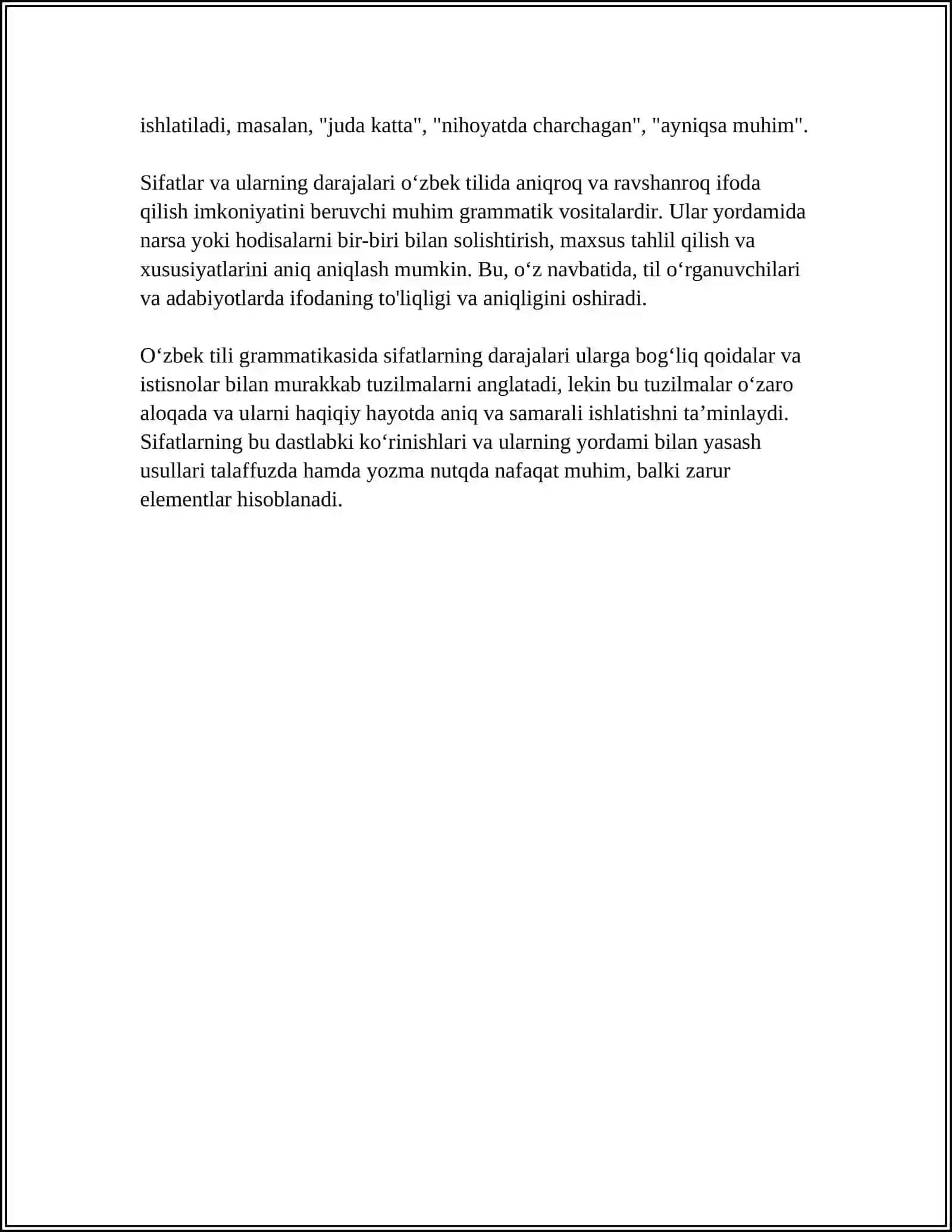 SIFATLARDAGI DARAJA KATEGORIYASI 4