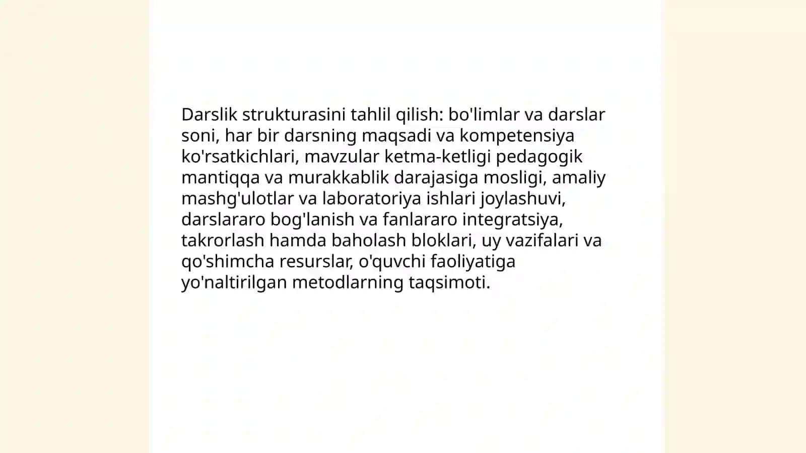 3-sinf  Tabiiy fanlar  dasturi va darsligini órganish ,darsni kuzatish va tahlil qilish 4