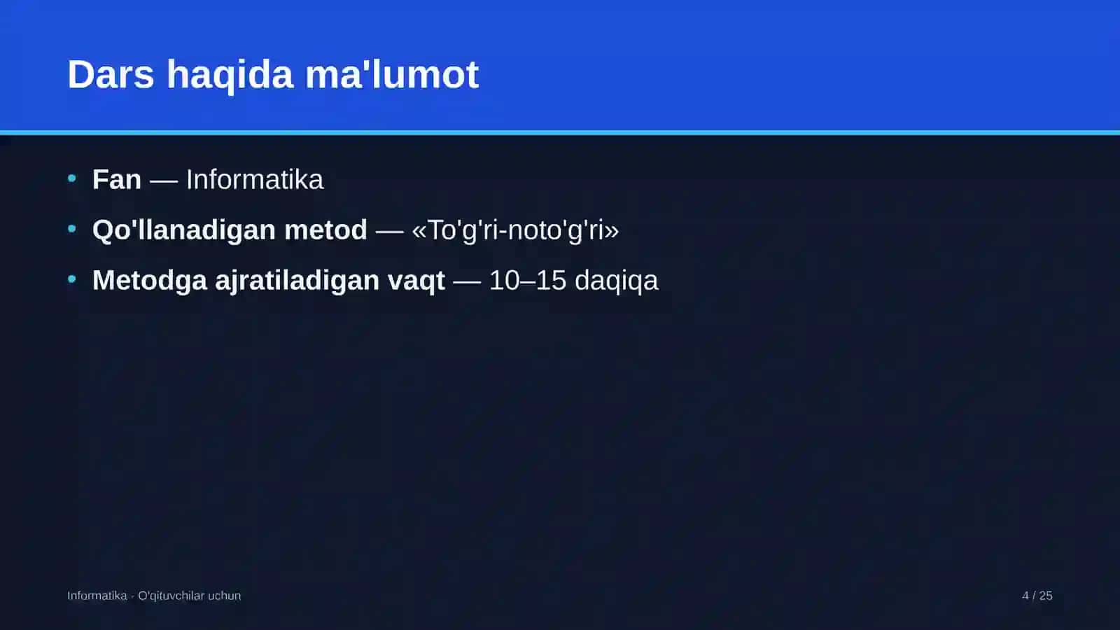informatika darslarida to'g'ri noto'g'ri metodidan foydalanish 6455 4