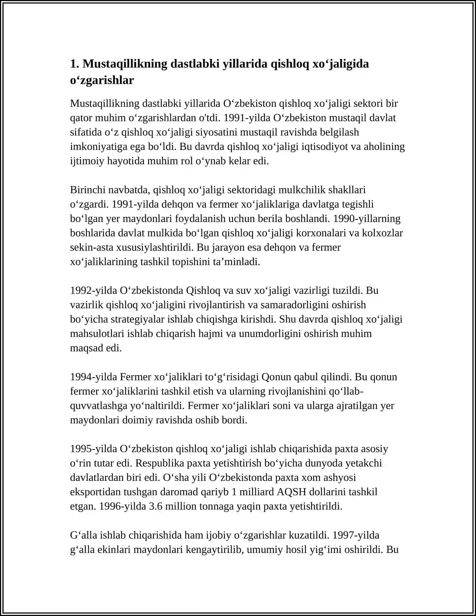 MUSTAQILLIK YILLARIDA QISHLOQ XOʻJALIGI VA SANOAT SOHASIDAGI OʻZGARISHLAR 4