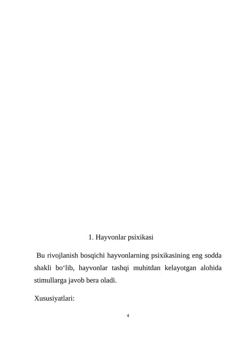 Hayvonlar psixikasi rivojlanishining asosiy xususiyatlari va ularning xususiyatlarini aniqlashga yondashuv (Leontiev) 4