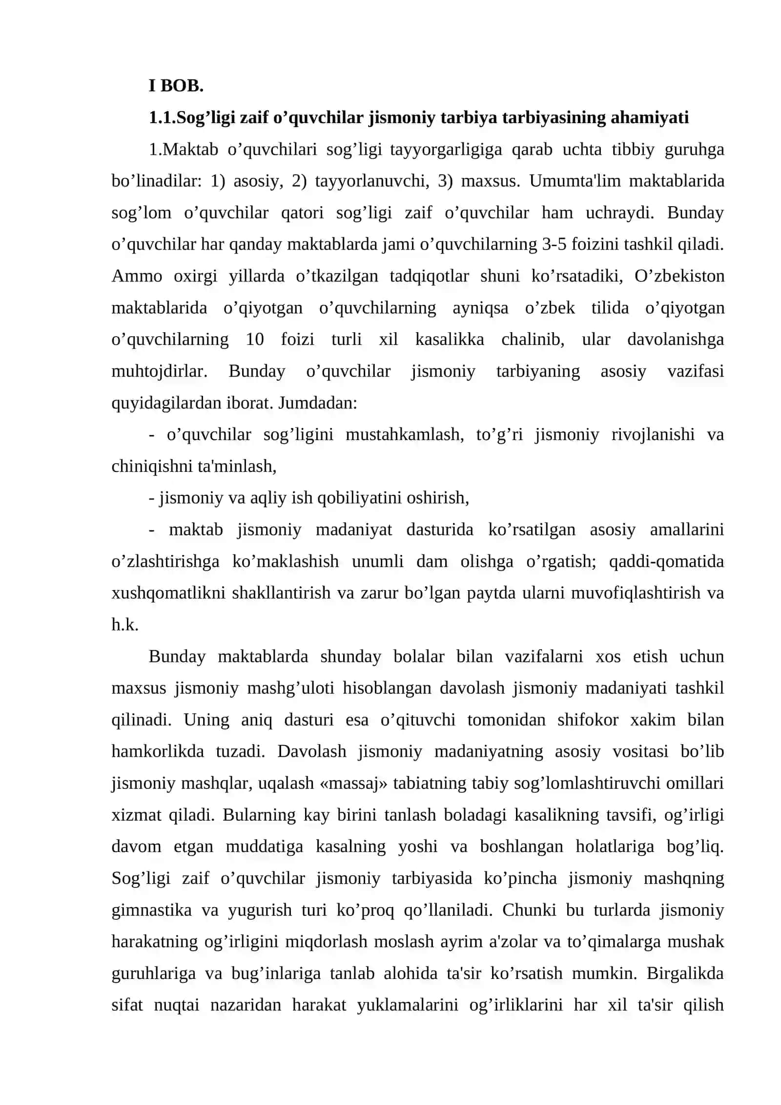 Sog’ligi zaif o’quvchilar bilan tashkil etiladigan jismoniy tarbiyanig ahamiyati. 4