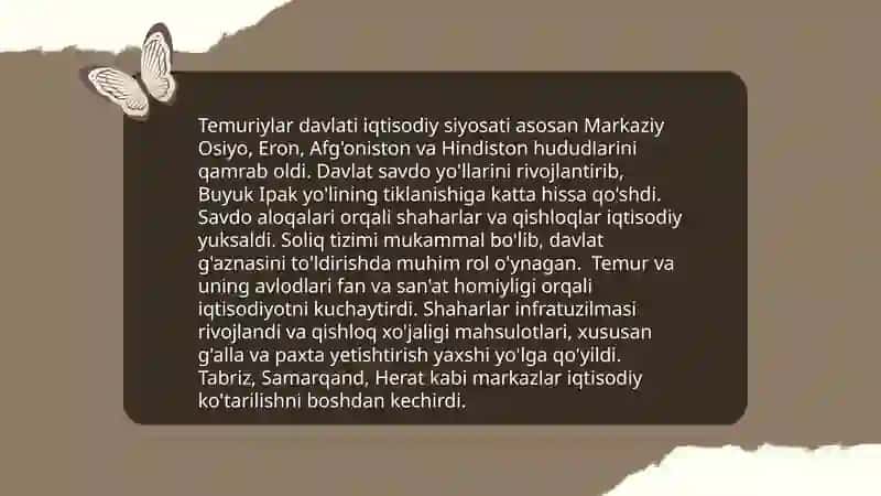 Amir Temur va Temuriylar davrida ijtimoiy-iqtisodiy siyosiy va madaniy hayot 4