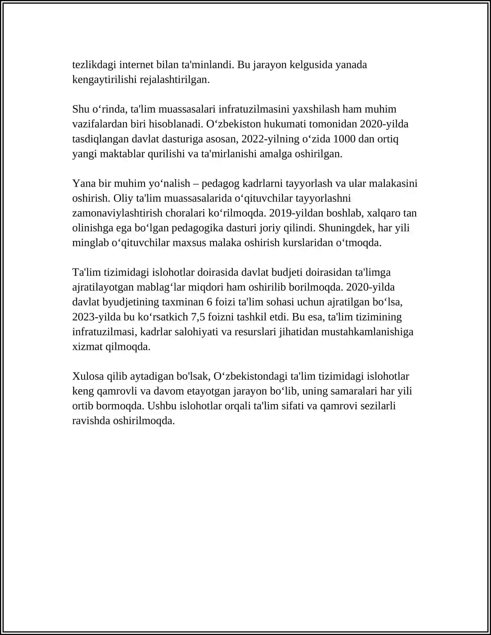 O'ZBEKISTONDA IJTIMOIY SOHADA AMALGA OSHIRILAYOTGAN O'ZGARISHLAR MAZMUNI VA MOHIYATI 4