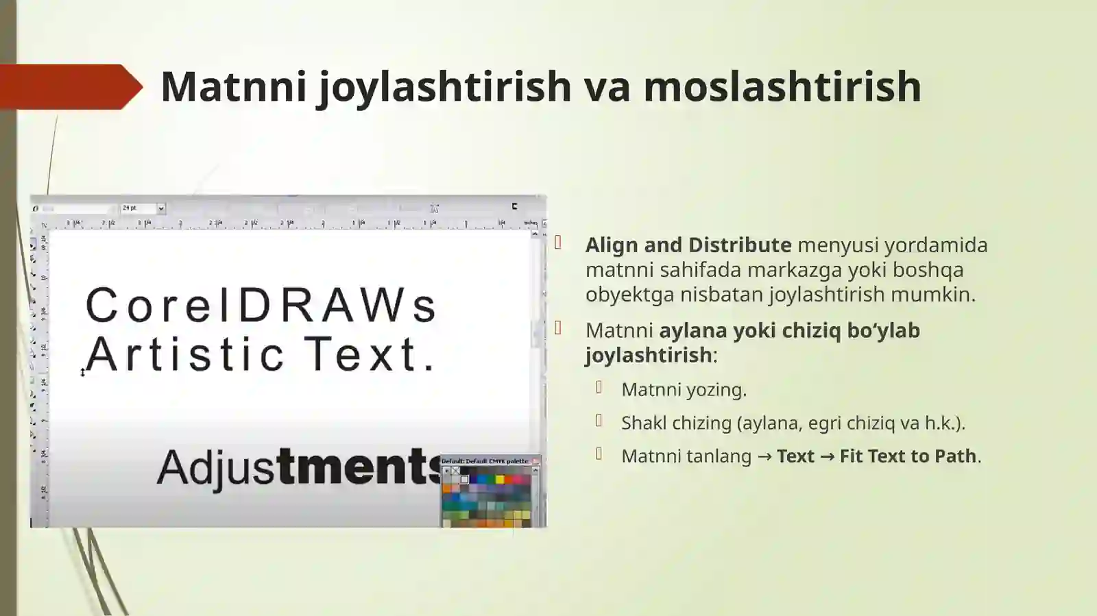 Corel Draw dasturida matnlar bilan ishlash 4