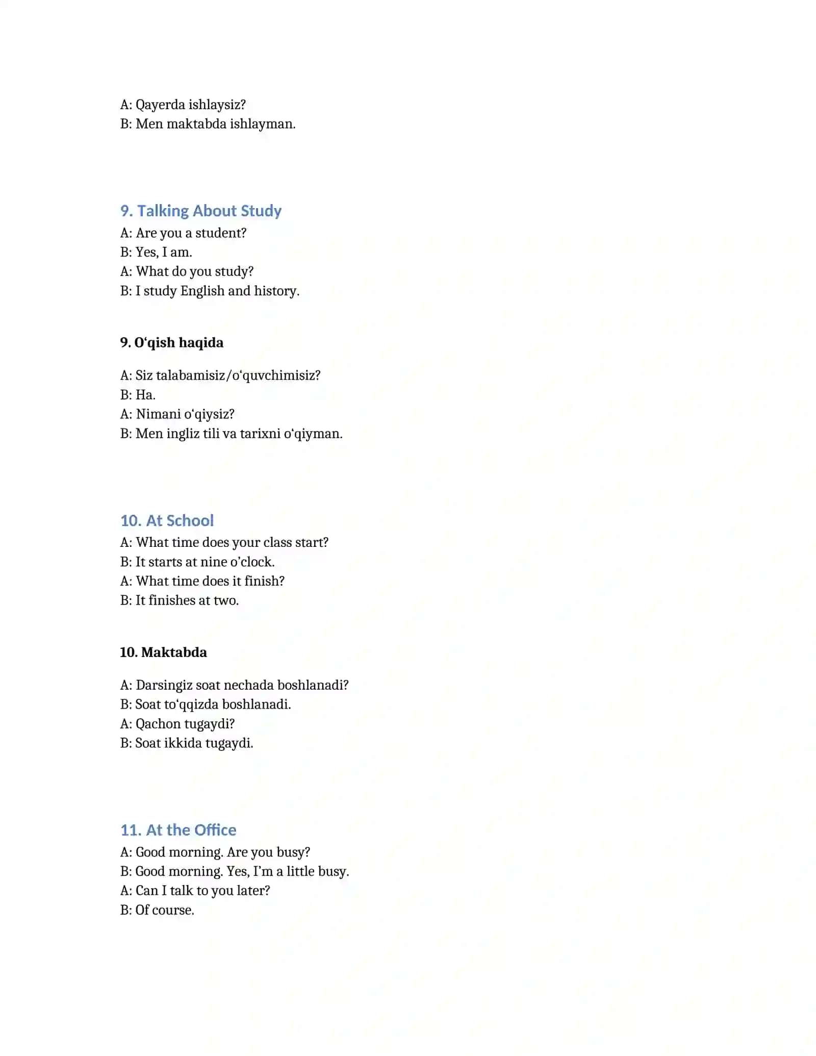 100 ta Beginner English Dialogues — Ingliz tili uchun 100 ta kundalik dialogspe 4