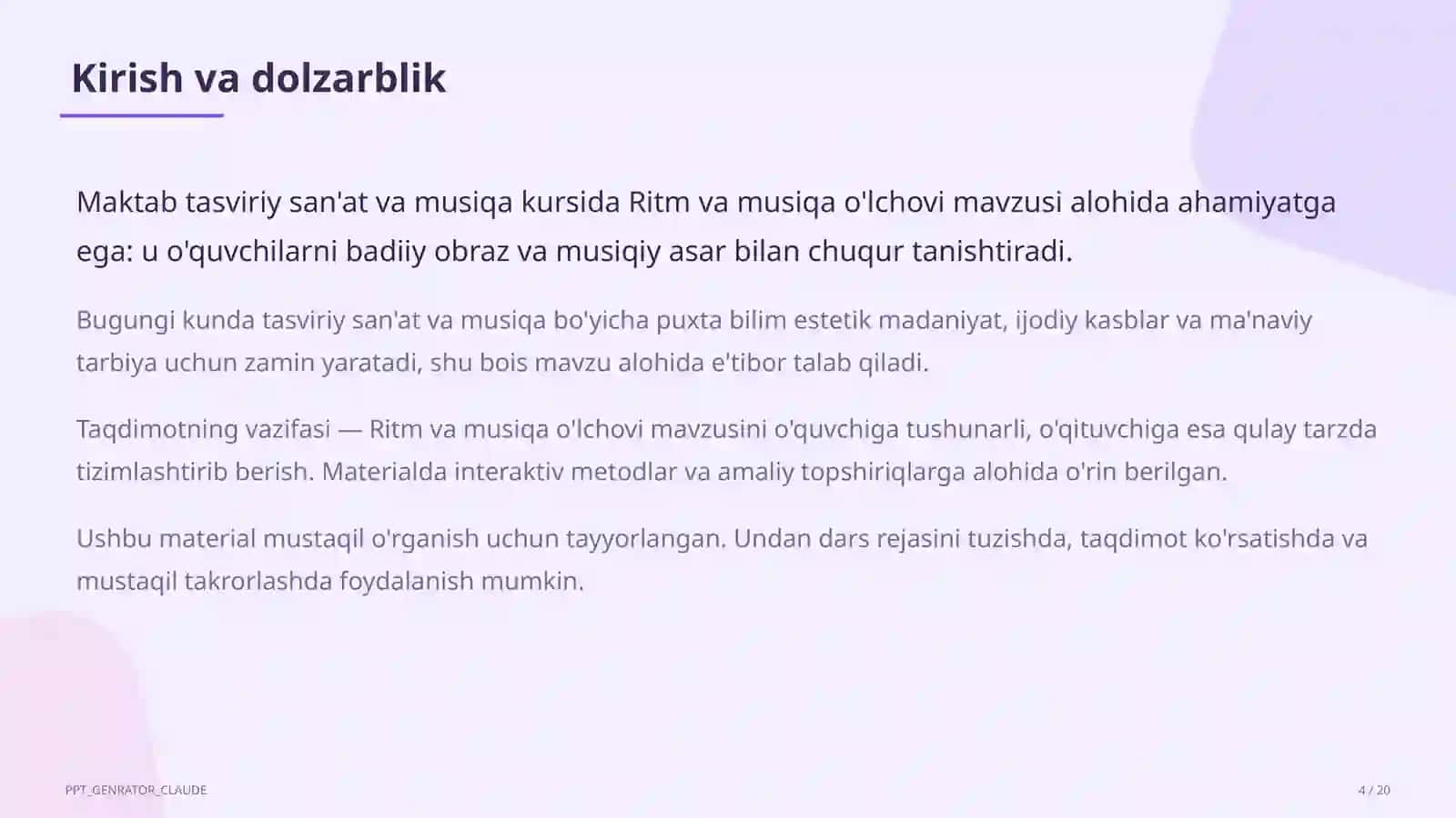 Ritm va musiqa o'lchovi (3-sinf) 2