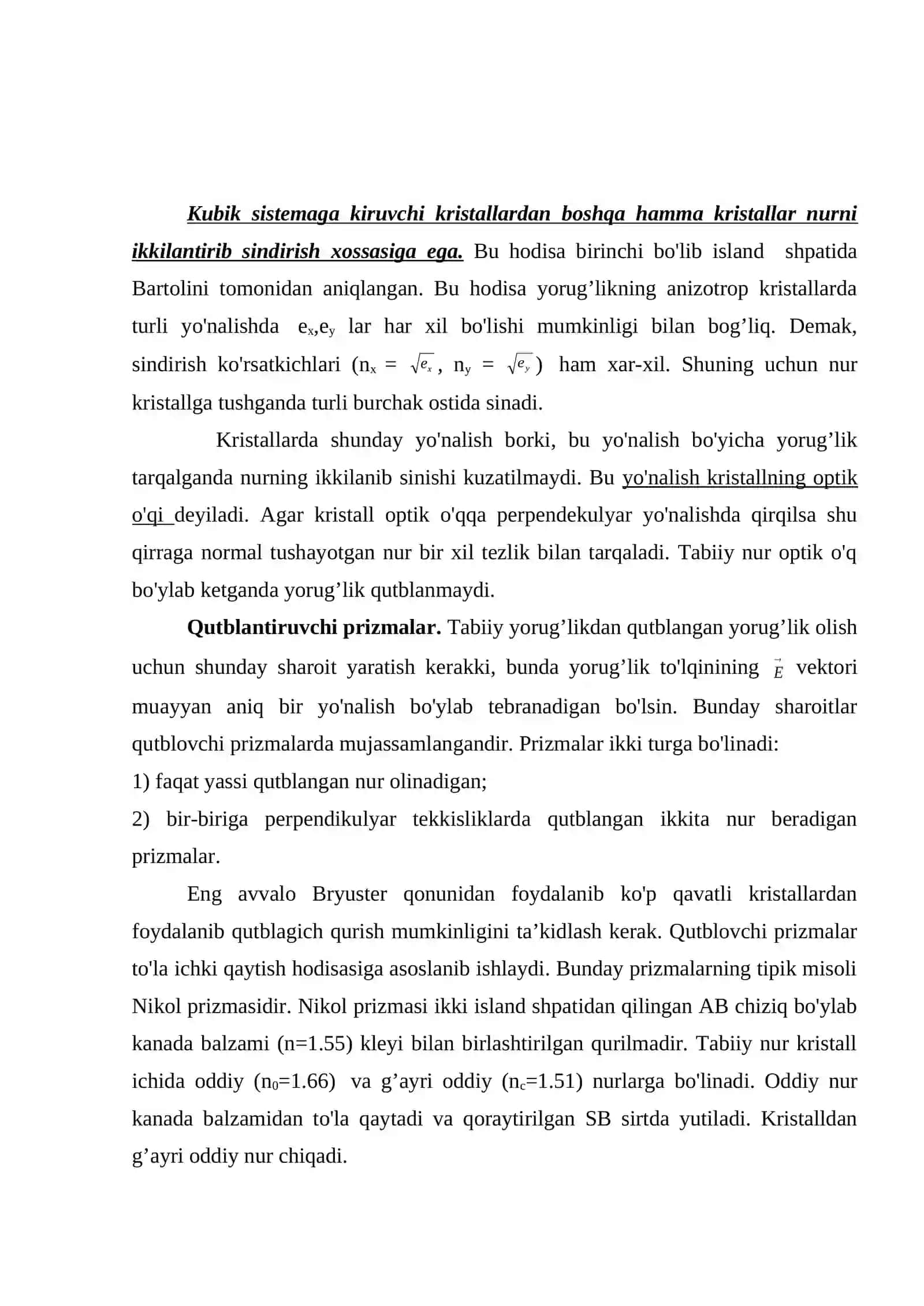 Yorug’likning qutblanishi. Sun'iy ikkilanma nur sindirish 4