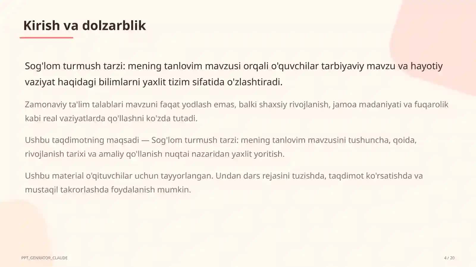 Sog'lom turmush tarzi: mening tanlovim 4