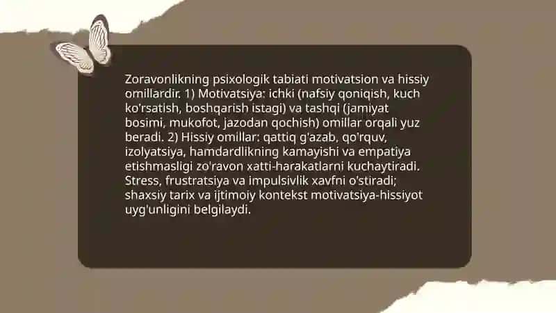 Zoravonlik tushunchasi pisixalagik tabiati turlari 4