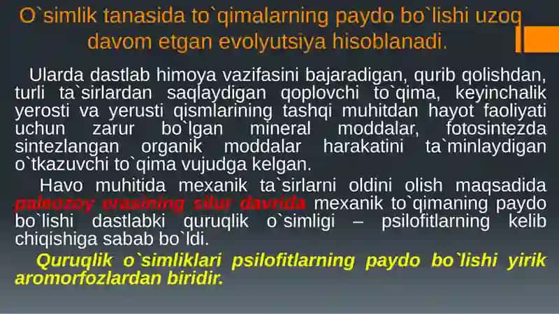 O`simliklar filogenezi. O`simliklarning vegetativ organlari filogenezi 4