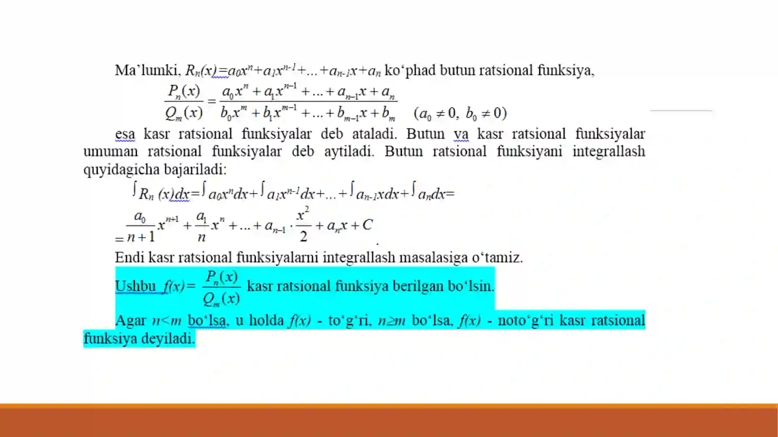 MAVZU.RATSIONAL FUNKSIYALARNI INTEGRALLASH 4