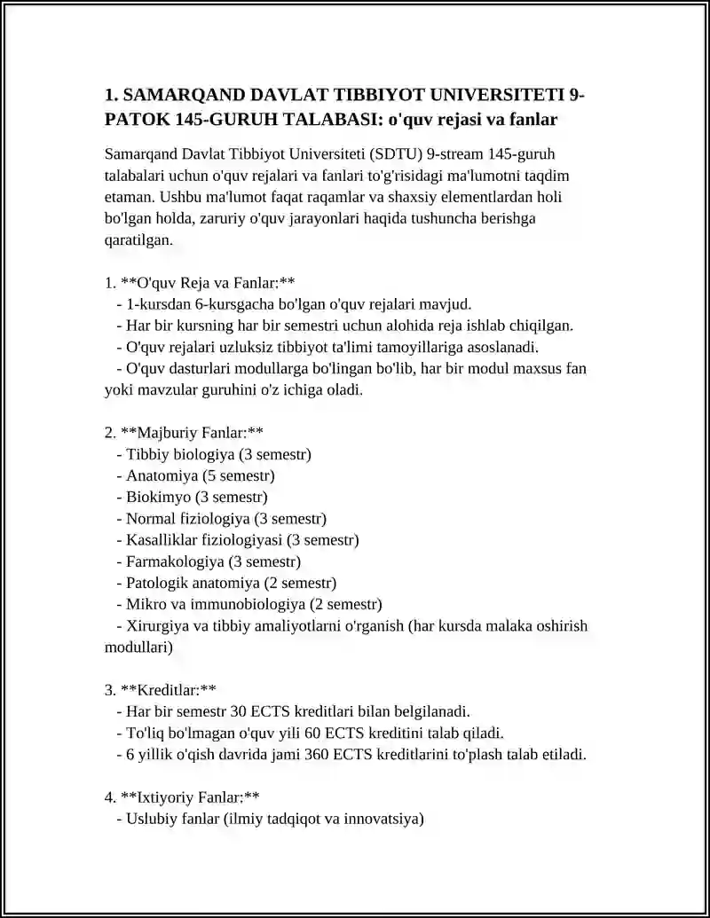 SAMARQAND DAVLAT TIBBIYOT UNIVERSITETI 9-PATOK 145-GURUH TALABASI 4