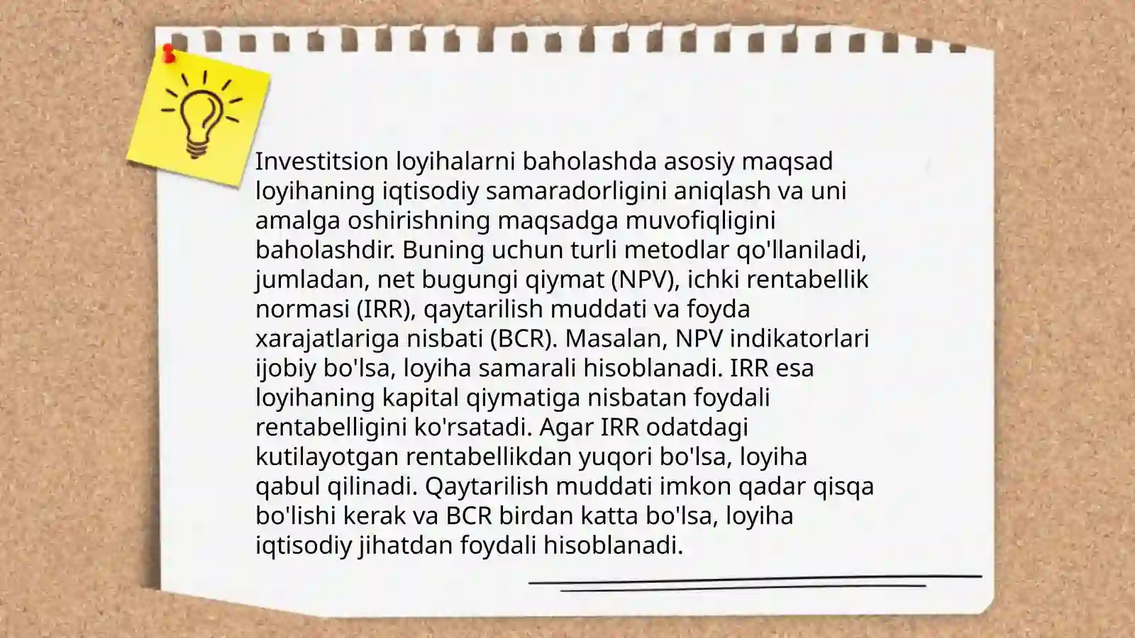 Sof joriy qiymat usullari bo‘yicha investitsion qarorlarni qabul qilish 4