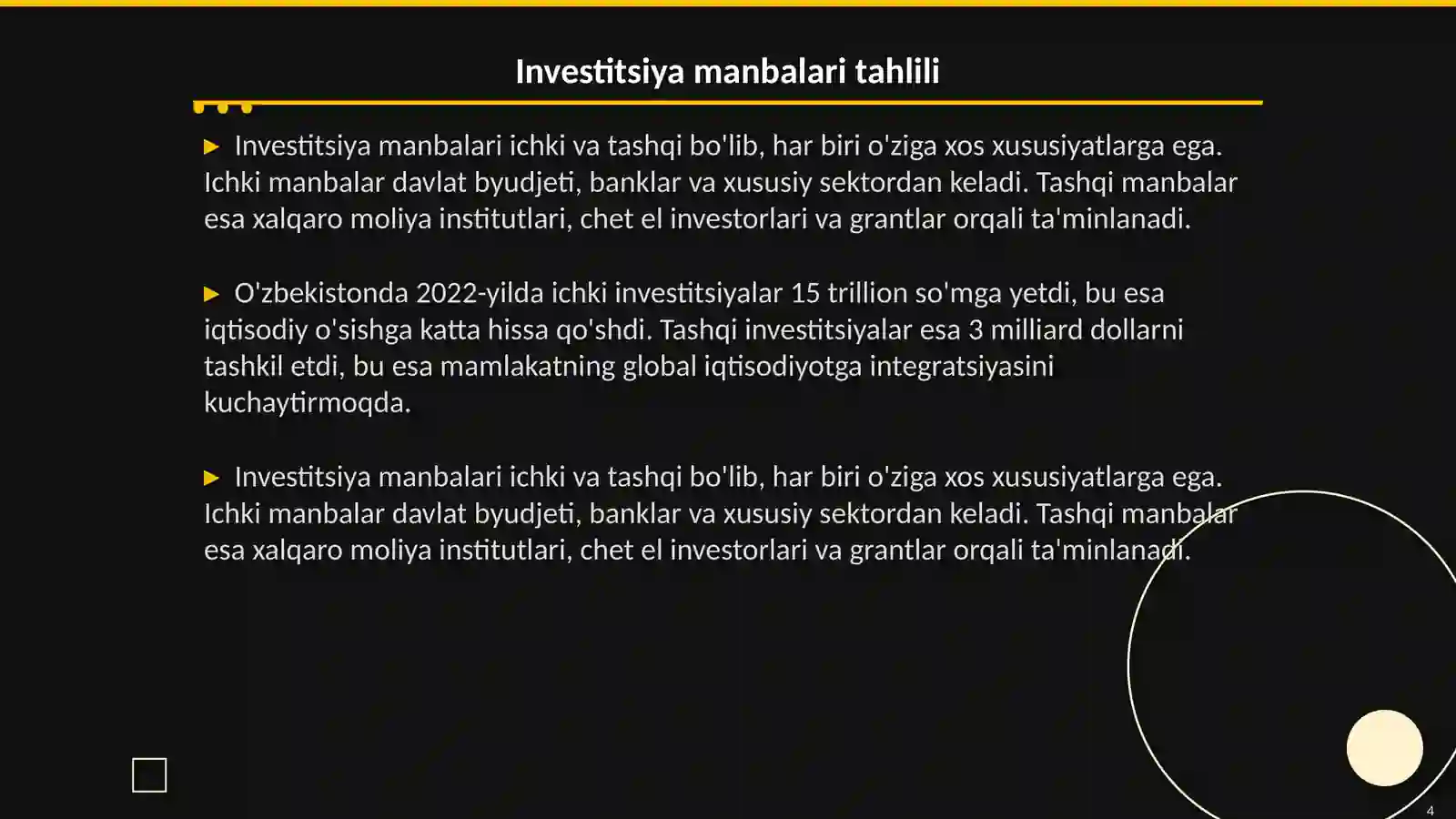 Investitsiya loyihalarini moliyalashtirish 4