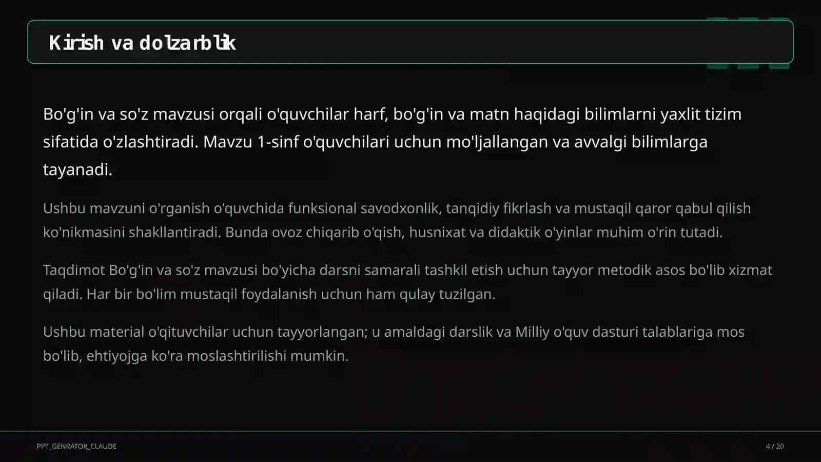 Bo'g'in va so'z (1-sinf) 4