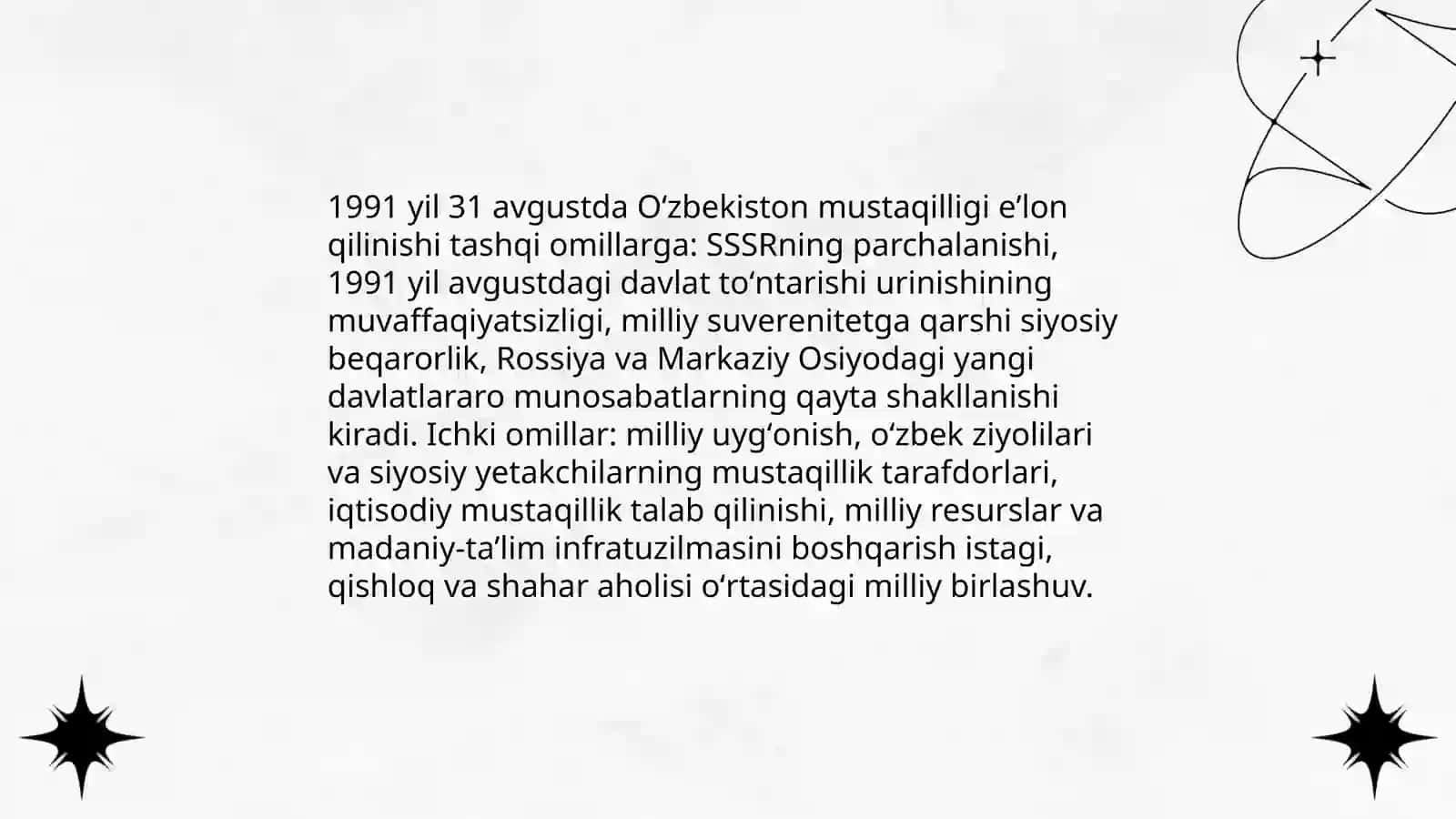 Mustaqil O'zbekiston Respublikasi tashkil topishining tarixiy ahamiyati 4