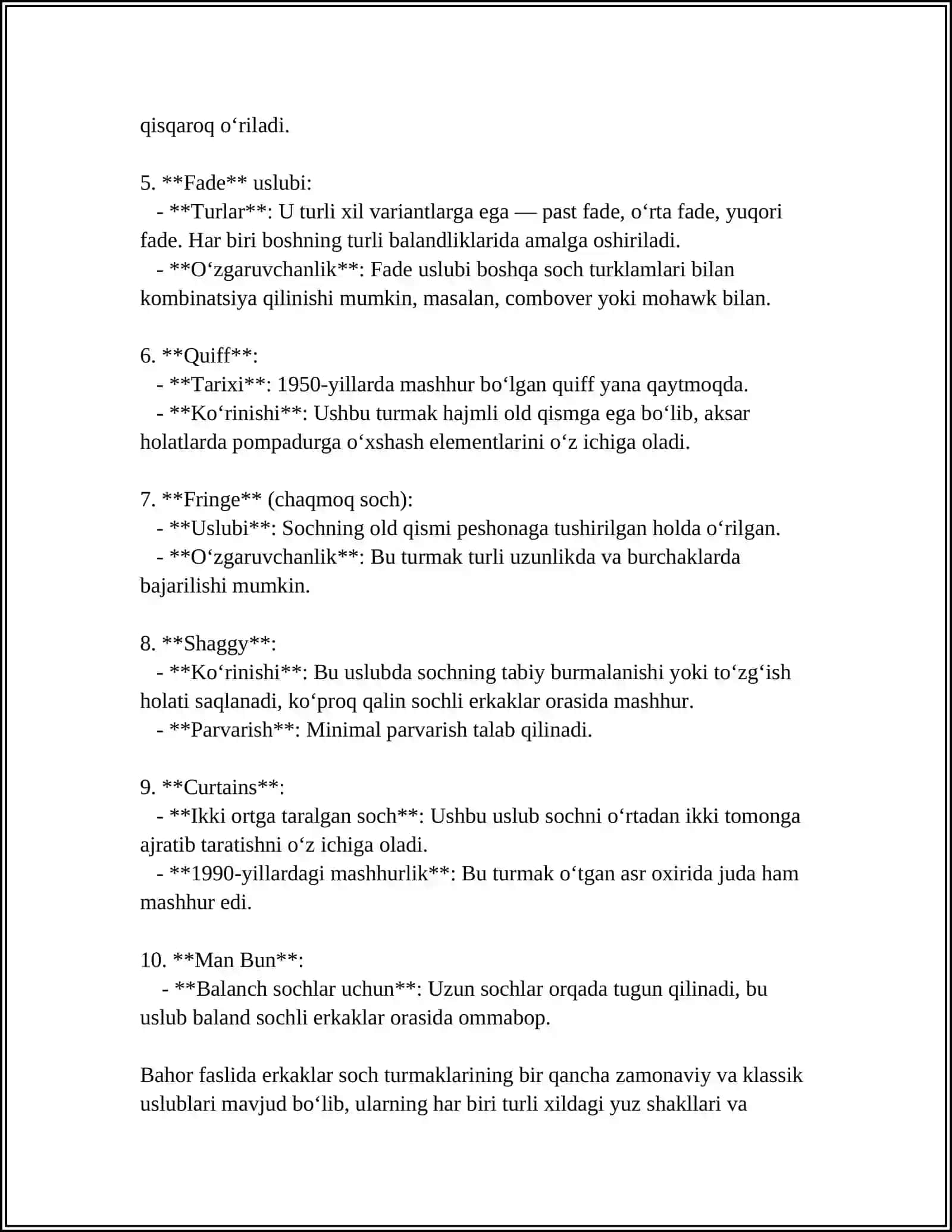 Bahor Fasligi Erkaklar Soch Turmaklari 4