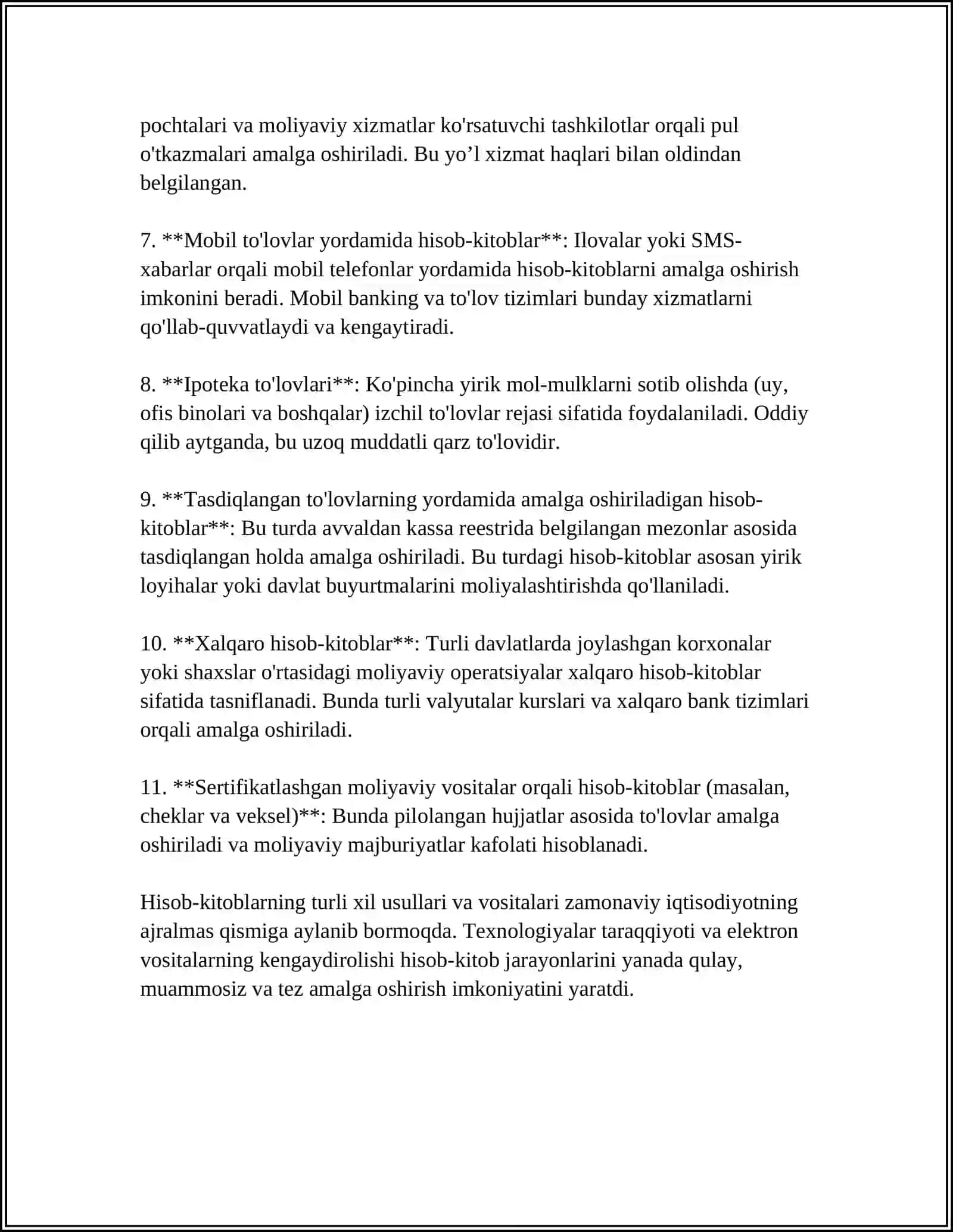 XO'JALIK HISOBINING TURLARI, HISOBDA QO'LLANILADIGAN O'LCHOV BIRLIKLARI 4