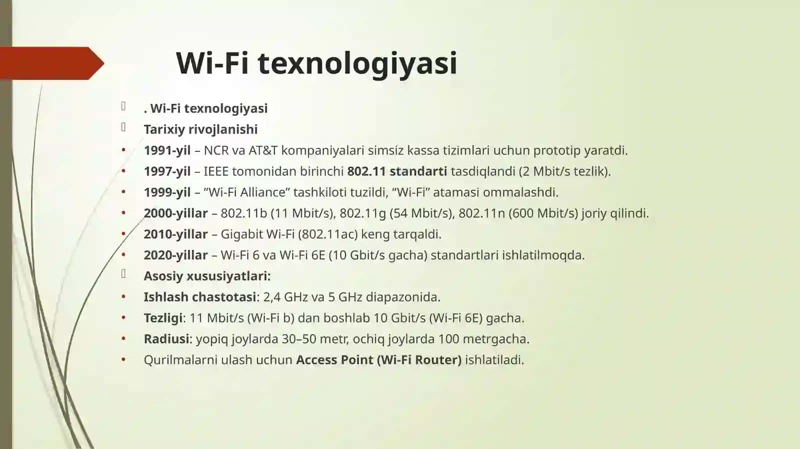 Simsiz lokal tarmoqlar - Wi-Fi va Bluetooth texnologiyalari 4