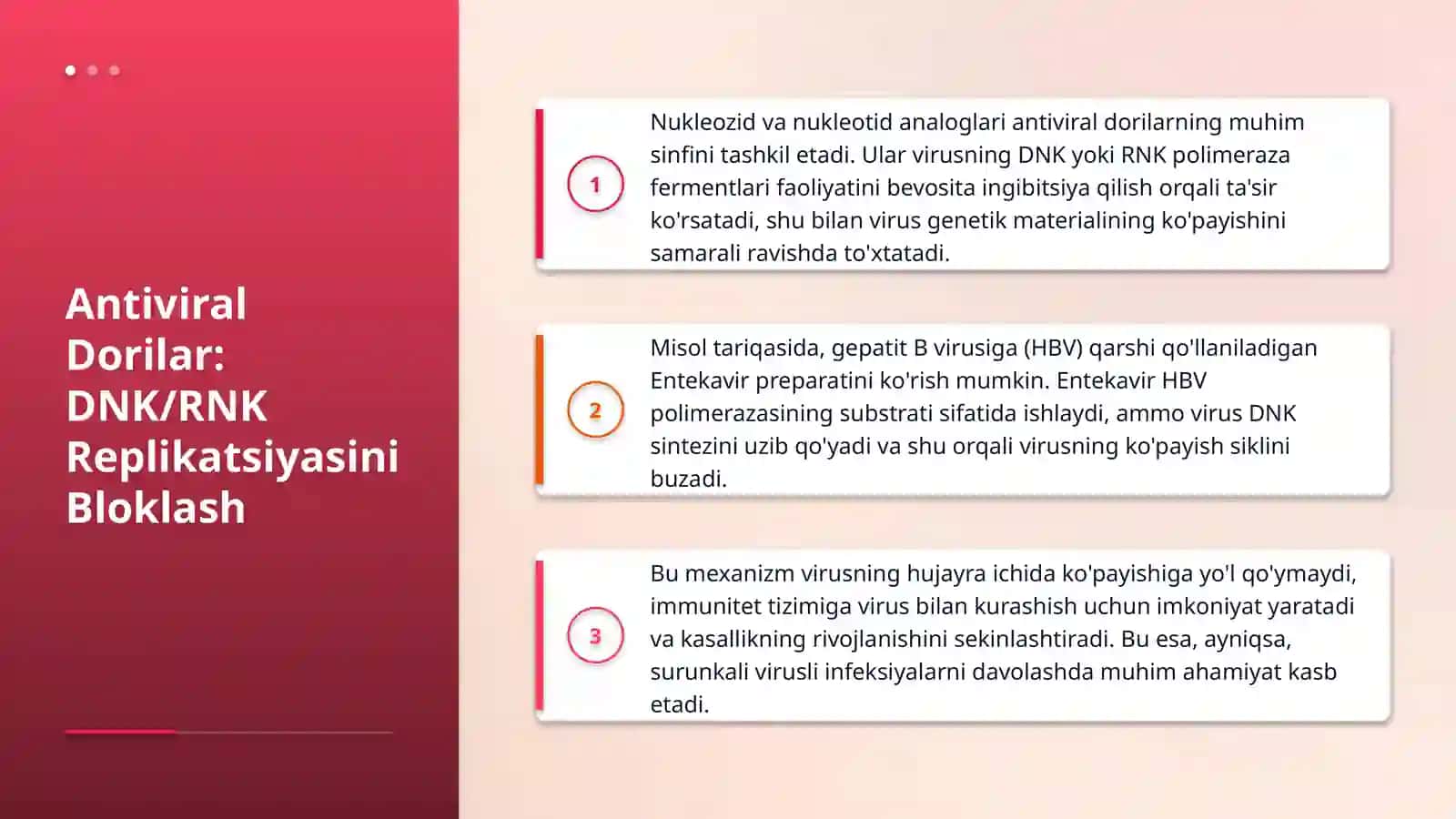 Viruslarga va o'smalarga qarshi dori vositalarning ta'sir mexanizmi (DNK, RNK fermentlariga nisbatan) 4