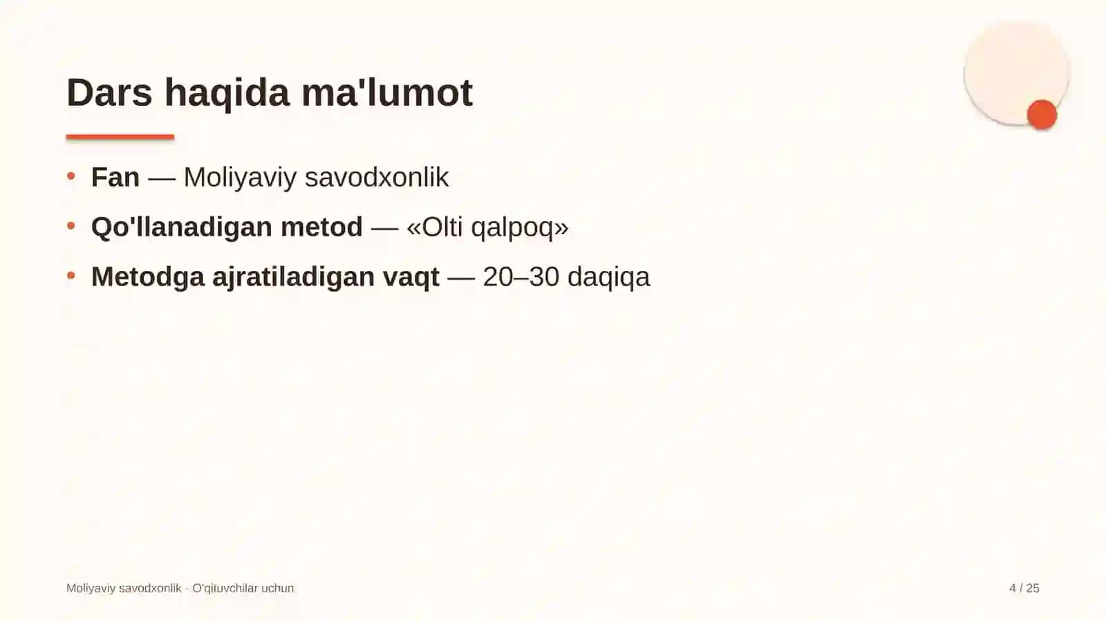 moliyaviy savodxonlik darslarida olti qalpoq metodidan foydalanish 6178 4
