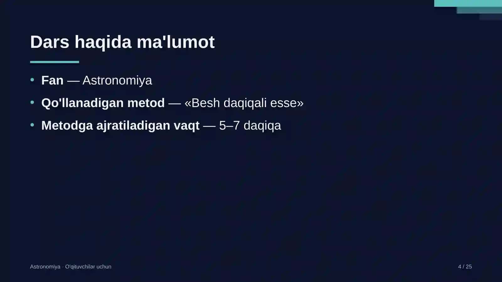 astronomiya darslarida besh daqiqali esse metodidan foydalanish 1123 4
