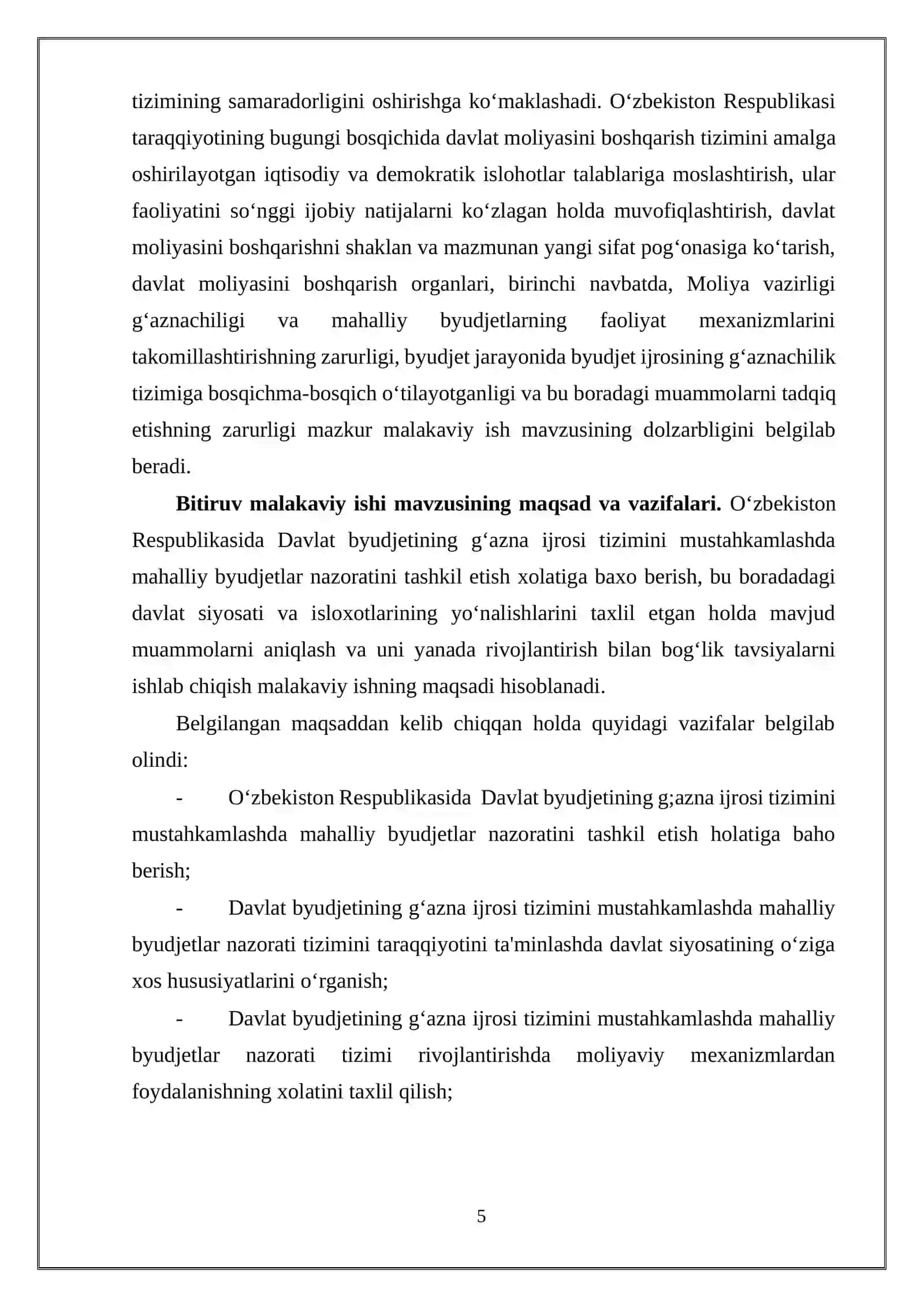 Davlat byudjetining g‘azna ijrosi tizimini mustaxkamlashda mahalliy byudjetlar nazoratini tashkil etishdagi axamiyati 4