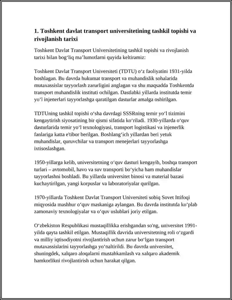 MUSTAQIL ISH TOSHKENT DAVLAT TRANSPORT UNIVERSITETI 4