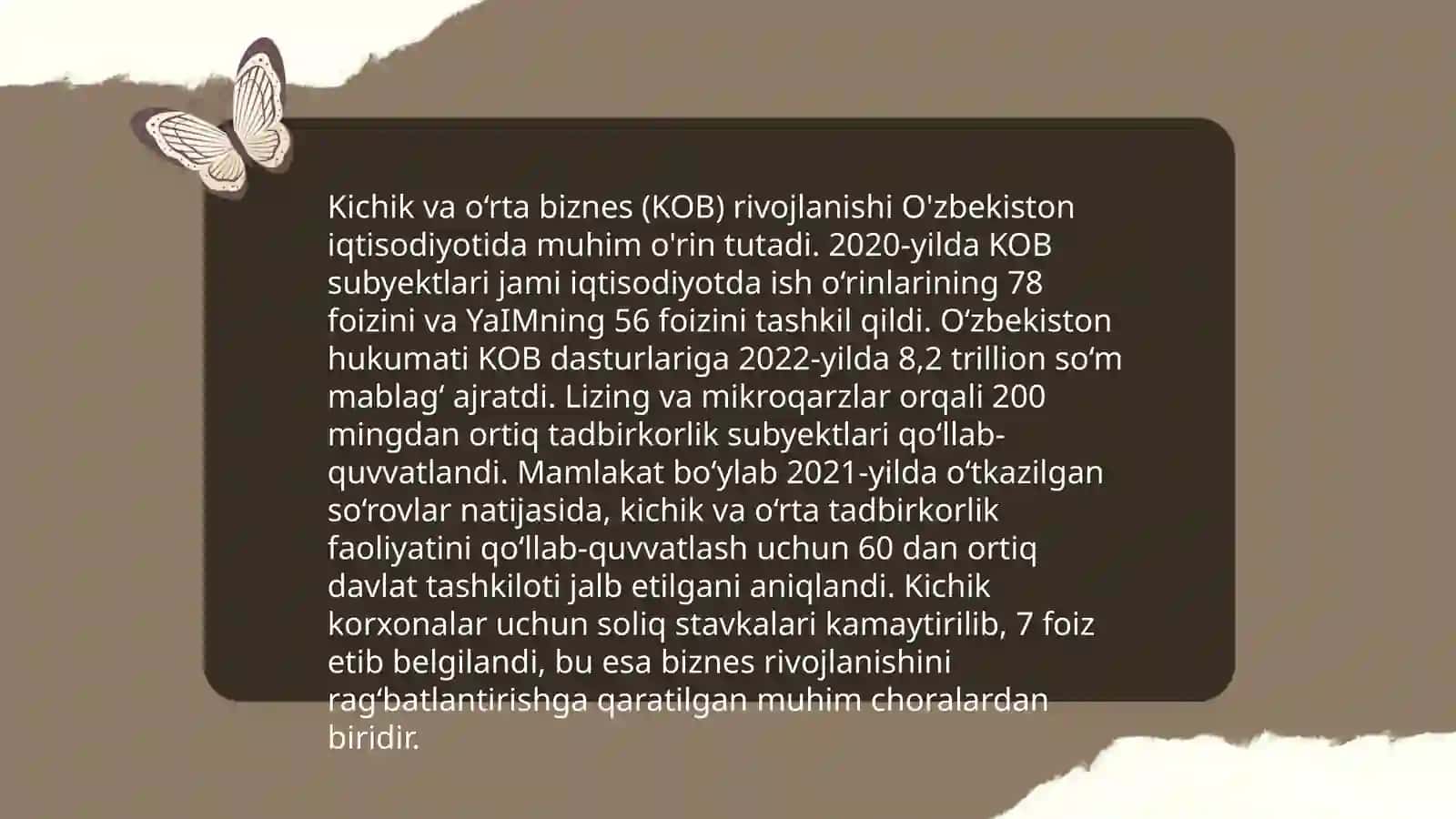 Tadbirkorlik Oʻzbekiston iqtisodiyotidagi roli 4