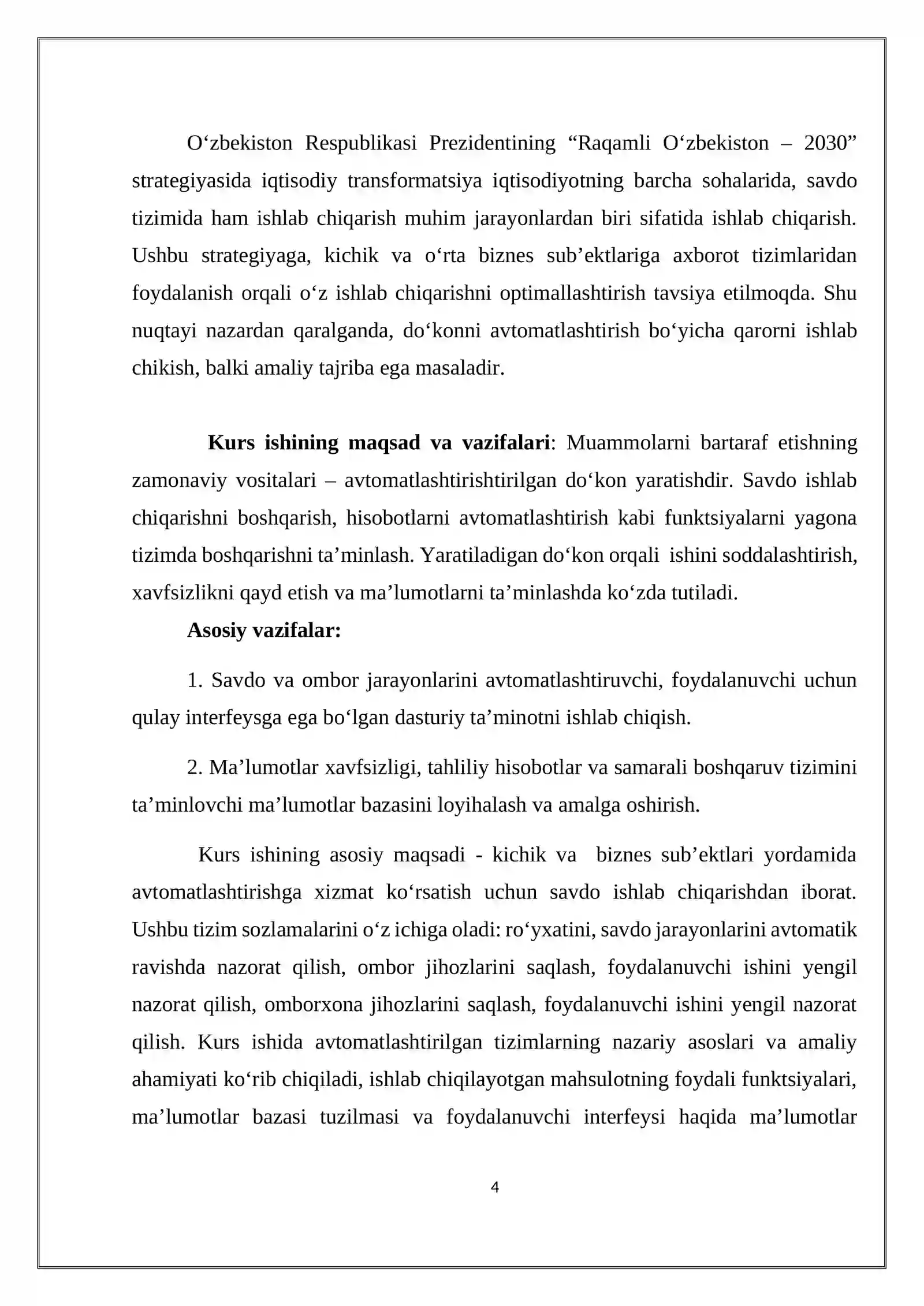 Avtomatlashtirilgan do’kon tizimini loyihalash va dasturiy ta’minotini ishlab chiqish 4