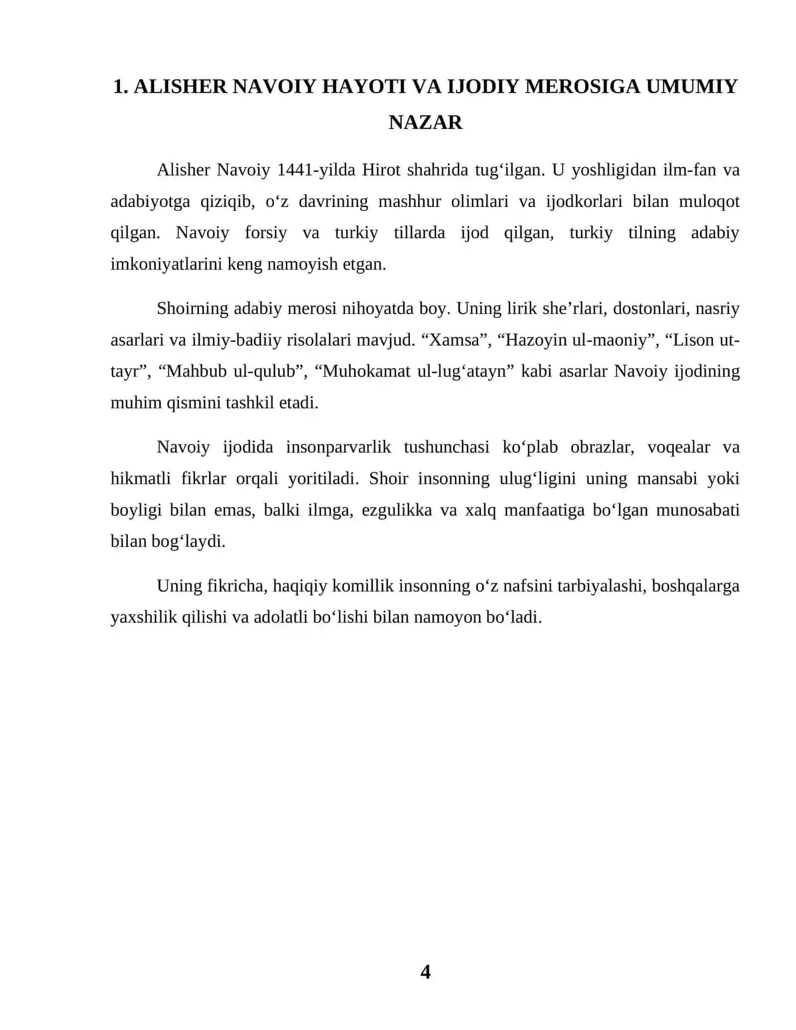 Alisher Navoiy ijodida insonparvarlik g‘oyalari — mustaqil ish 4