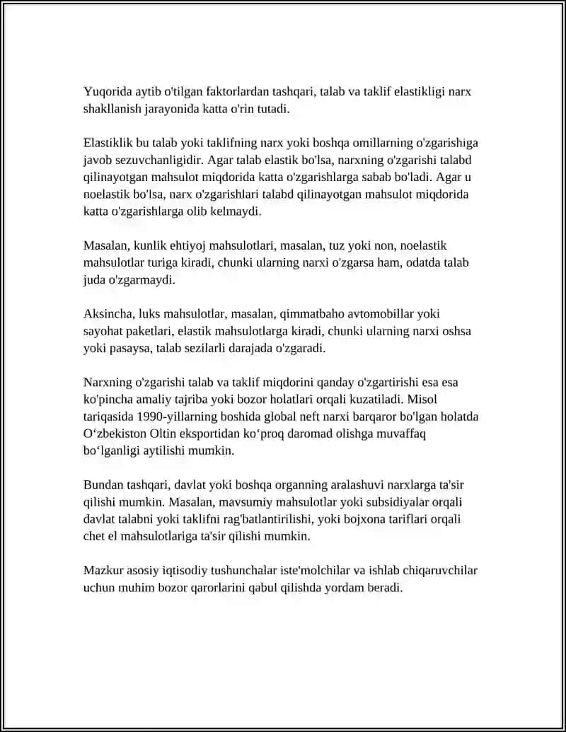 TALAB VA TAKLIF QONUNIGA KO'RA NARX BELGILASH USULLARI. 4