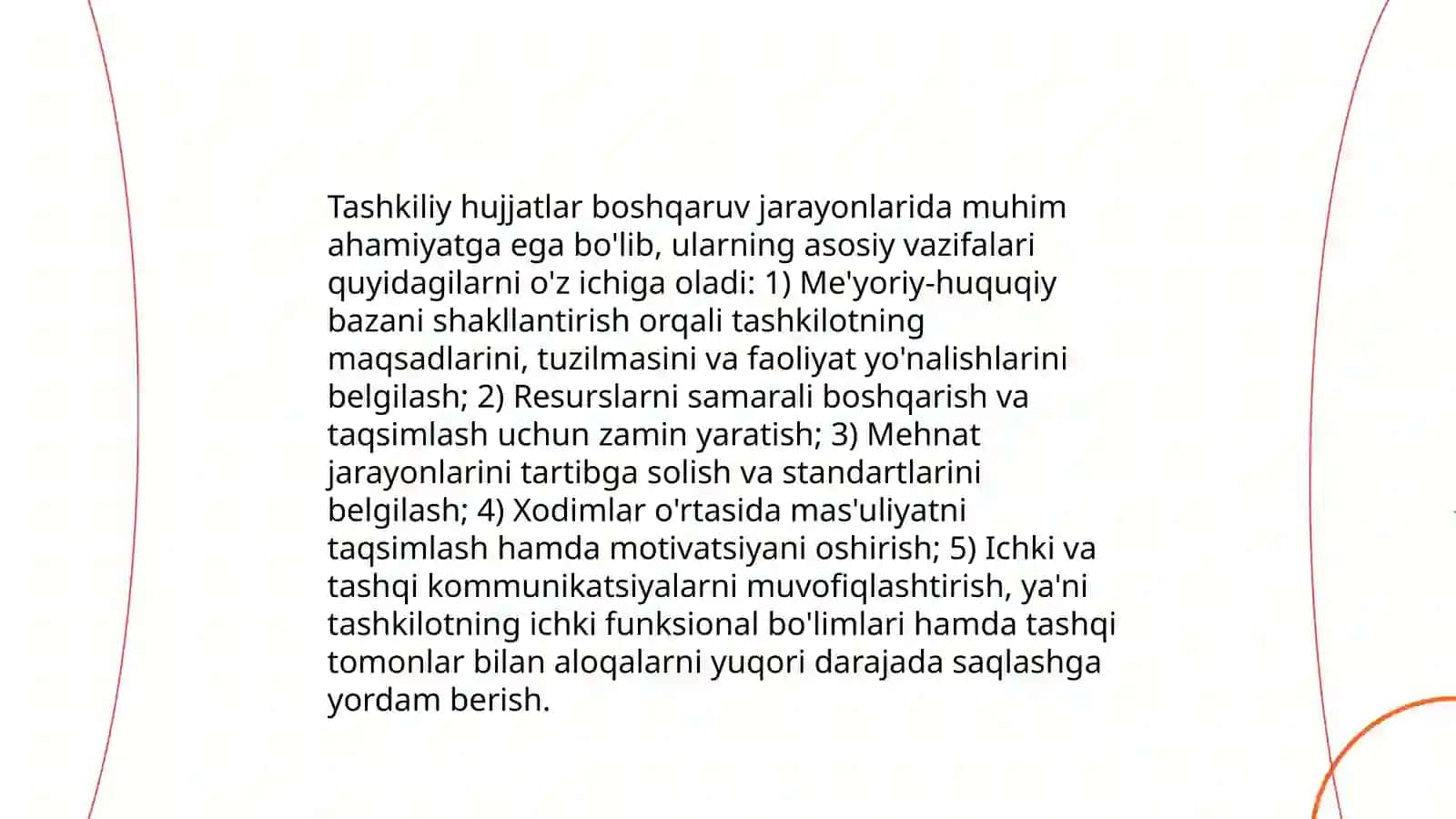 Tashkiliy hujjatlarning vazifasi.Tashkiliy hujjatlarning turlari 4