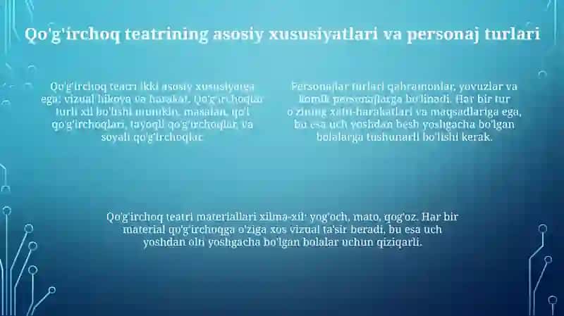 Maktabgacha yoshdagibolalarniqõĝirchoqTeatripersonajlari 4