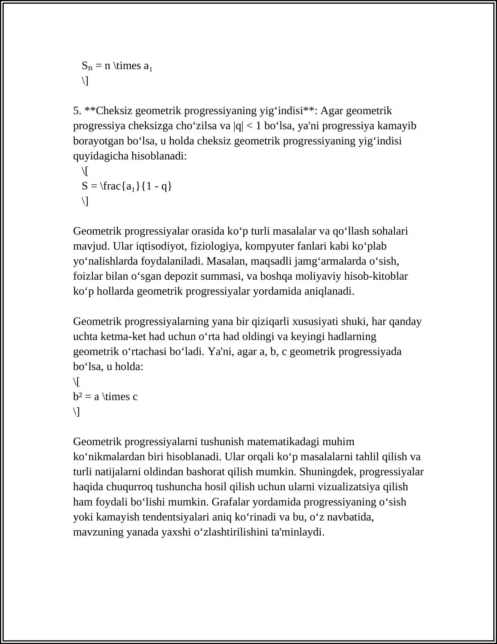 GEOMETRIK PROGRESSIYA VA UNING XOSSALARI 4