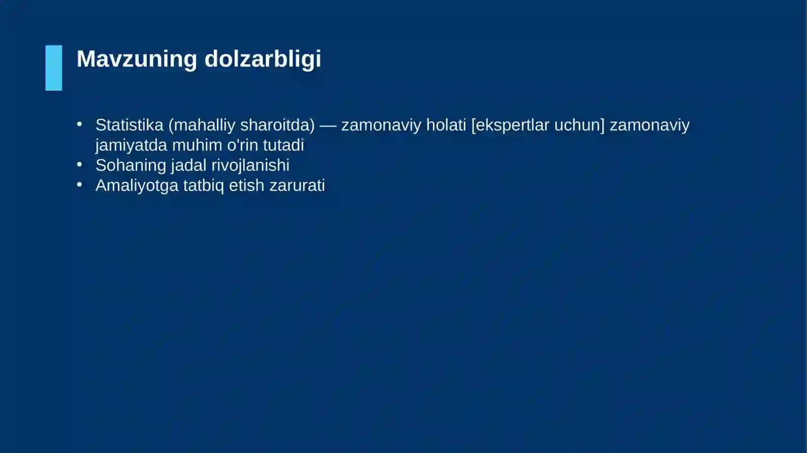 Statistika (mahalliy sharoitda) — zamonaviy holati [ekspertlar uchun] 4