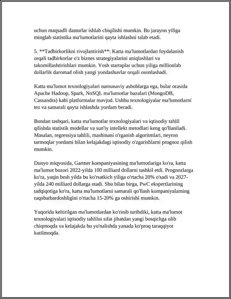 BIG DATA TEXNOLOGIYALARI VA ULARNING IQTISODIY TAHLILDAGI QO’LLANILISHI 4
