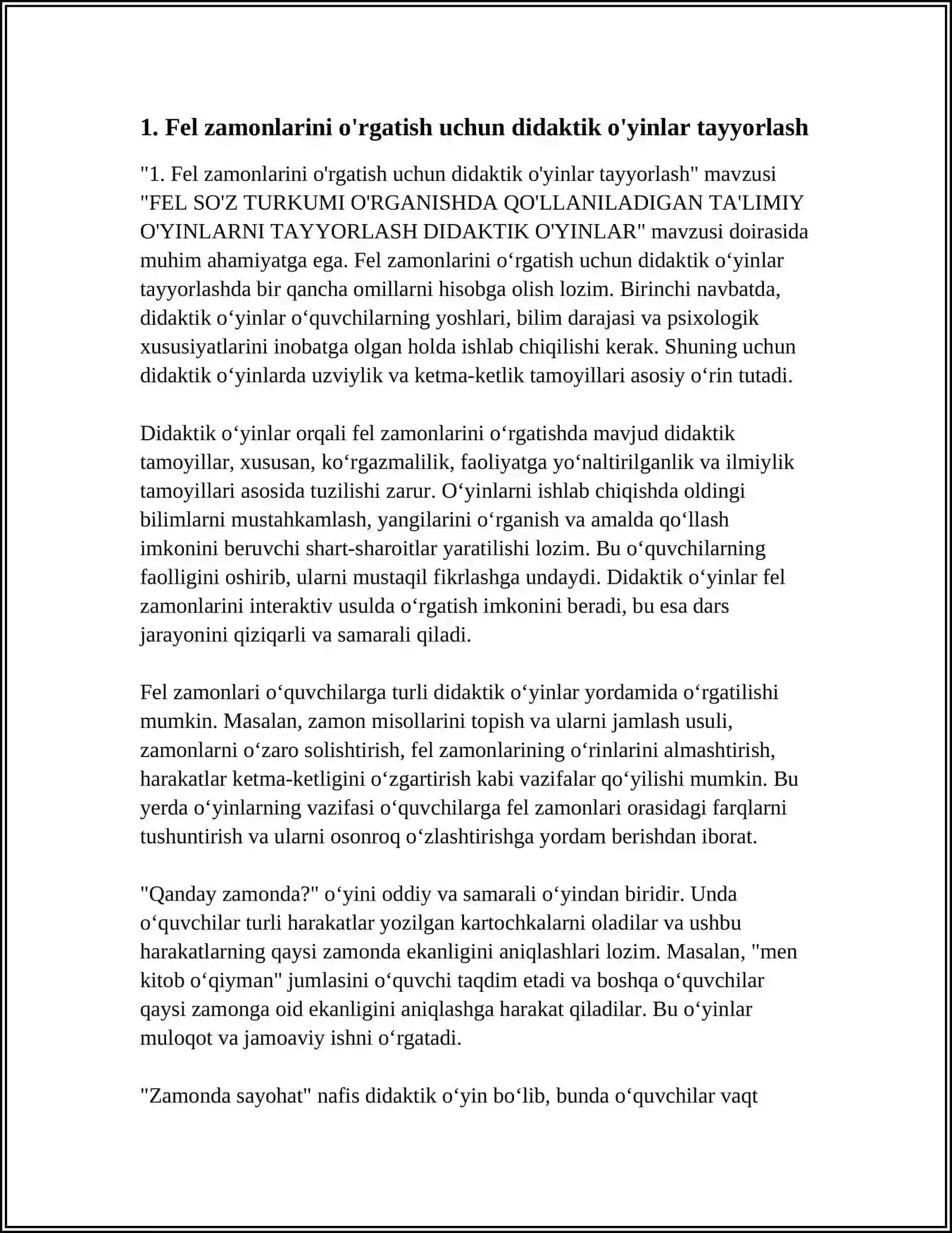 FEL SO'Z TURKUMI O'RGANISHDA QO'LLANILADIGAN TA'LIMIY O'YINLARNI TAYYORLASH DIDAKTIK O'YINLAR 4
