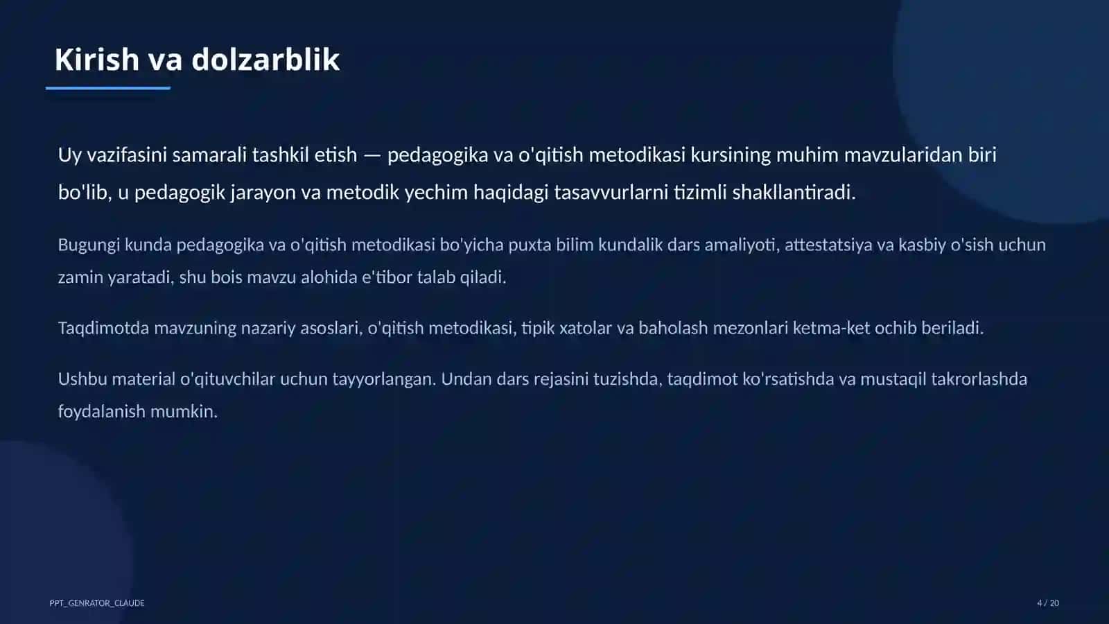 Dars rejasi 4