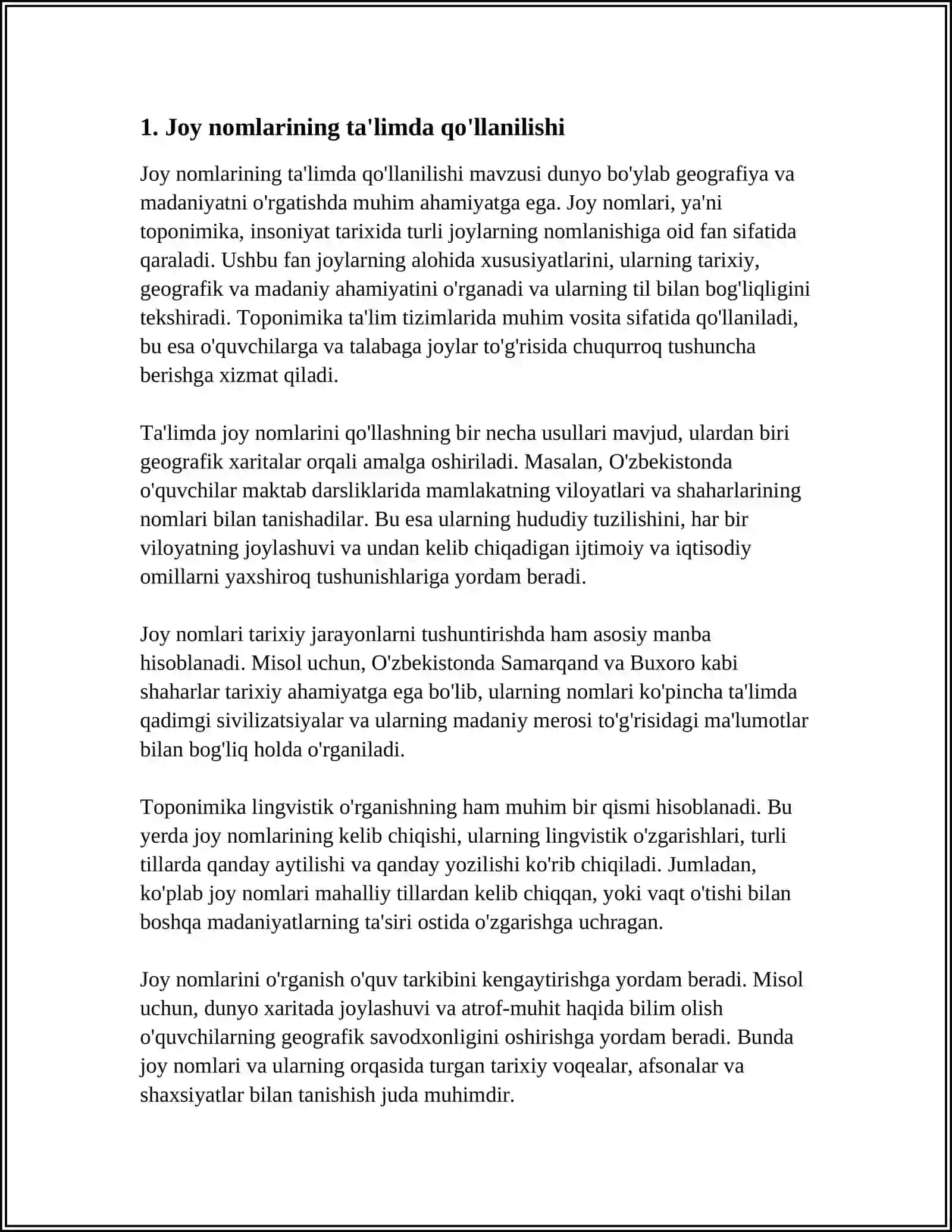 GEOGRAFIYA TA'LIMIDA JOY NOMLARIDAN FOYDALANISHNING AFZALLIKLARI 4