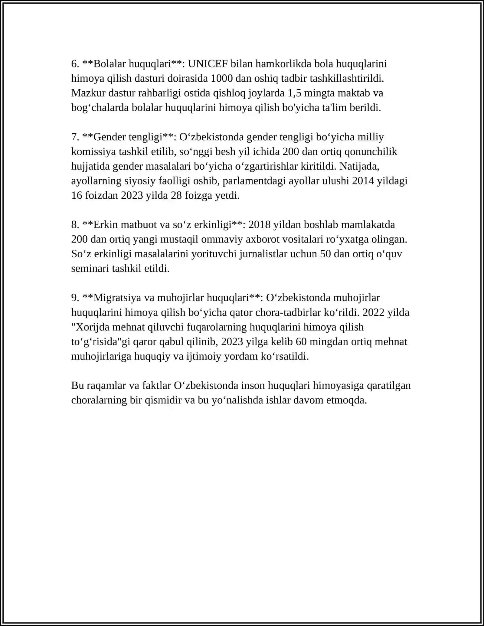 YANGI OʻZBEKISTONDA INSON HAQ-HUQUQLARI VA ERKINLIKLARI KAFOLATINING YARATILISHI 4