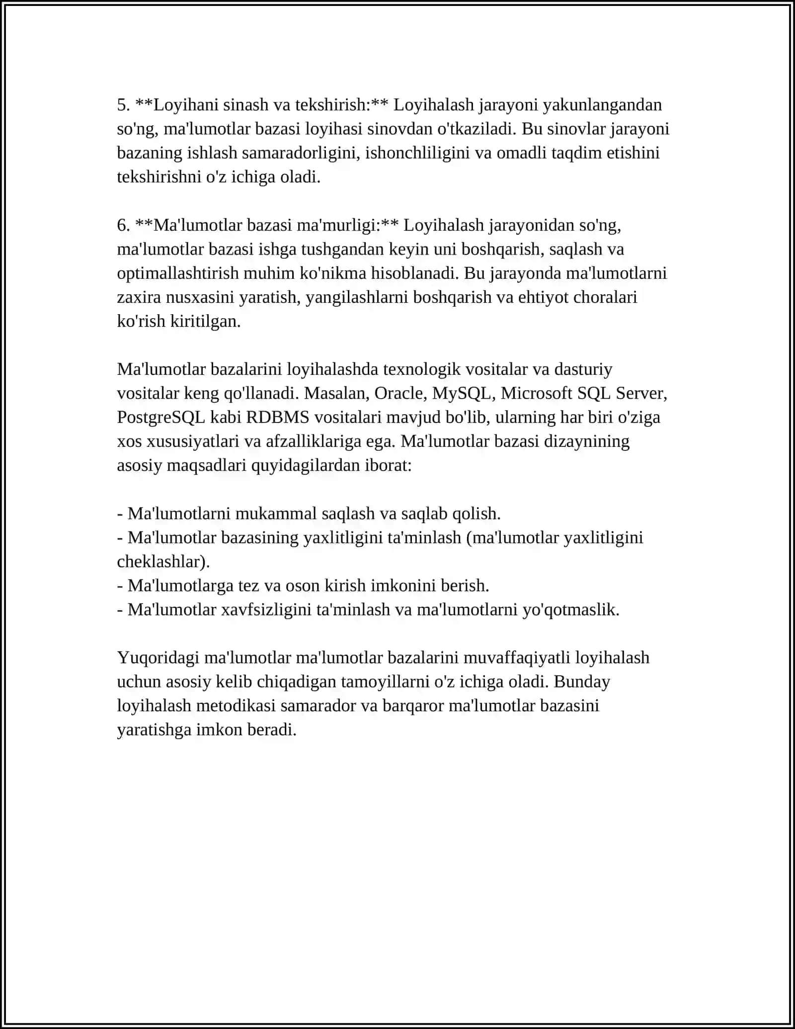 MAʼLUMOTLAR BAZALARI VA KATTA HAJMDAGI MAʼLUMOTLAR BILAN ISHLASH TEXNOLOGIYALARI 4